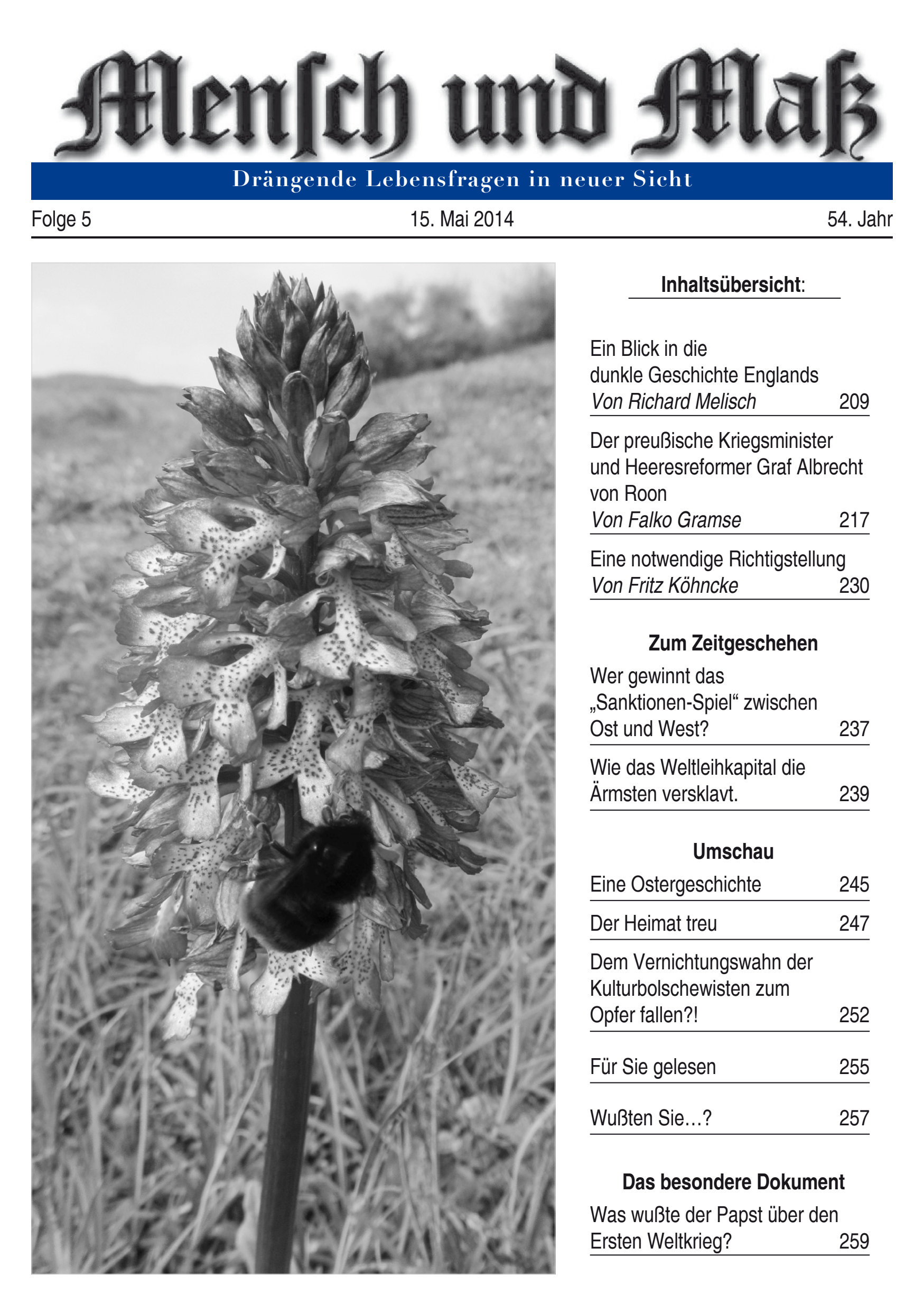 2014/05 Mensch und Maß Titelseite Zeitschrift Mensch und Maß, Heft 05/2014