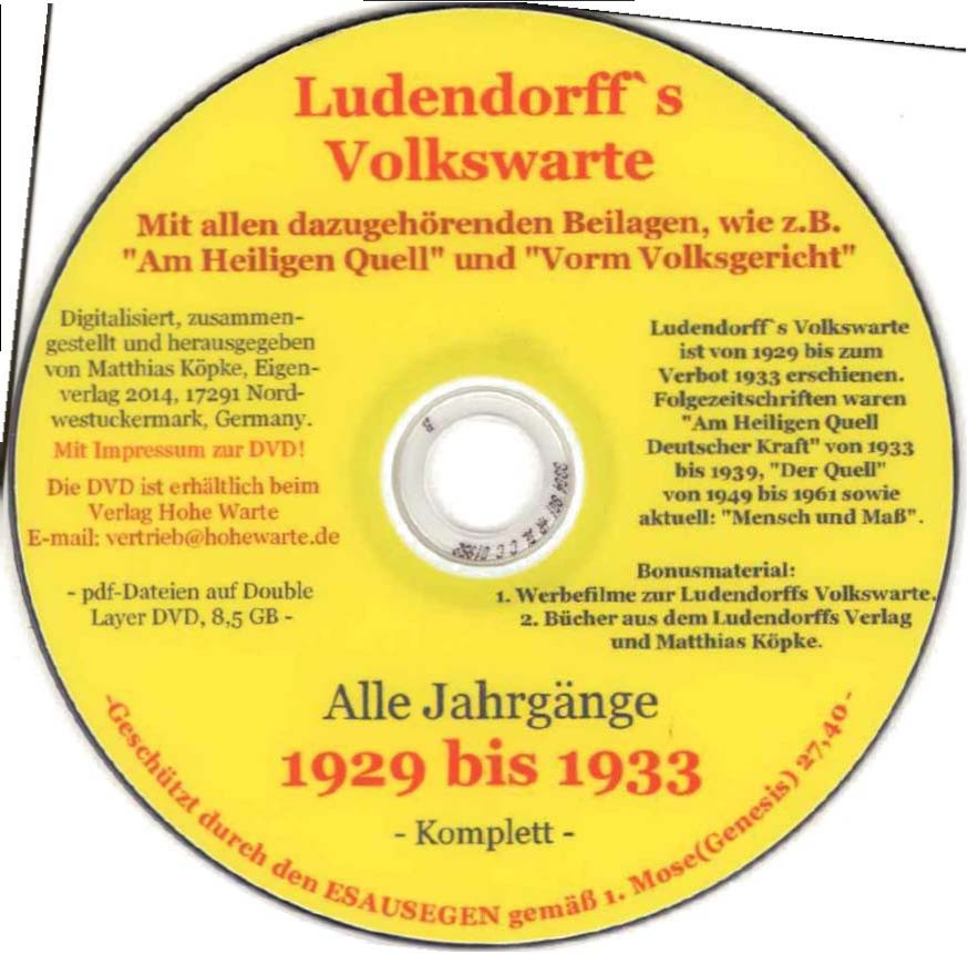 DVD - Ludendorffs Volkswarte Alle Jahrgänge DVD - Ludendorffs Volkswarte Alle Jahrgänge