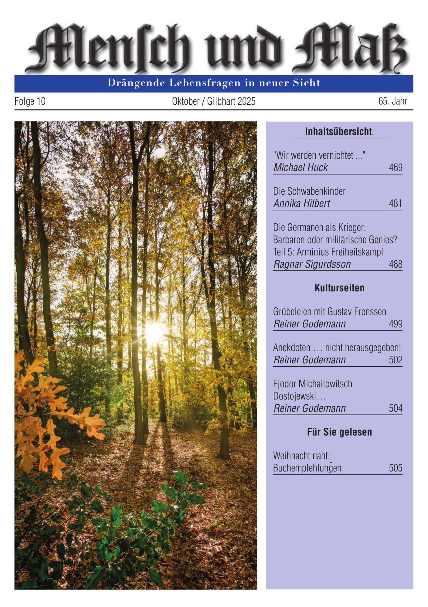 2025/10 Mensch und Maß Titelseite Zeitschrift Mensch und Maß, Heft 10/2025