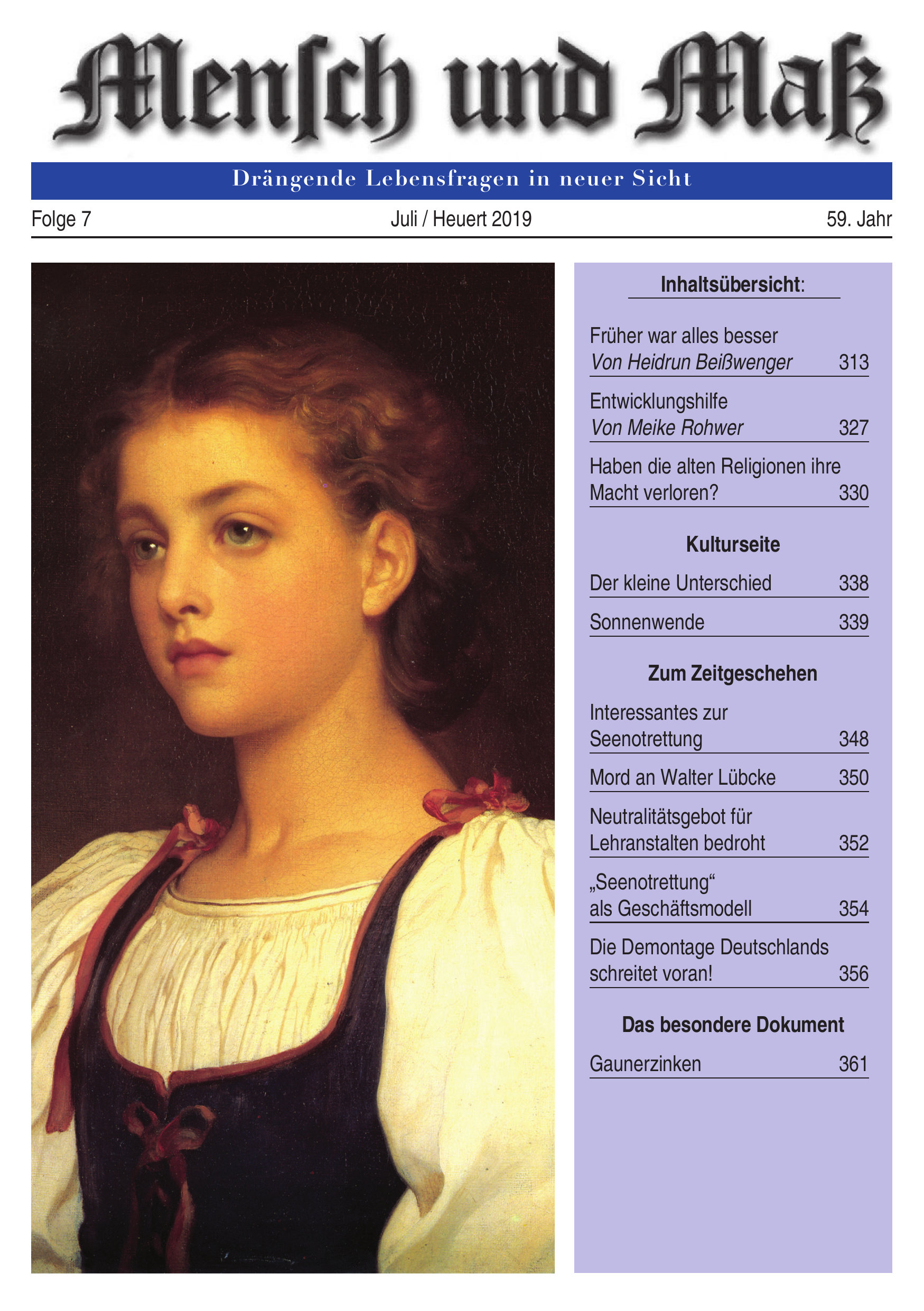 2019/07 Mensch und Maß Titelseite Zeitschrift Mensch und Maß, Heft 07/2019