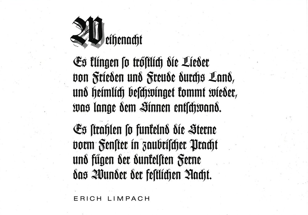 Postkarte A6 mit Worten von Erich Limpach: Weihenacht – Es klingen so tröstlich die Lieder
