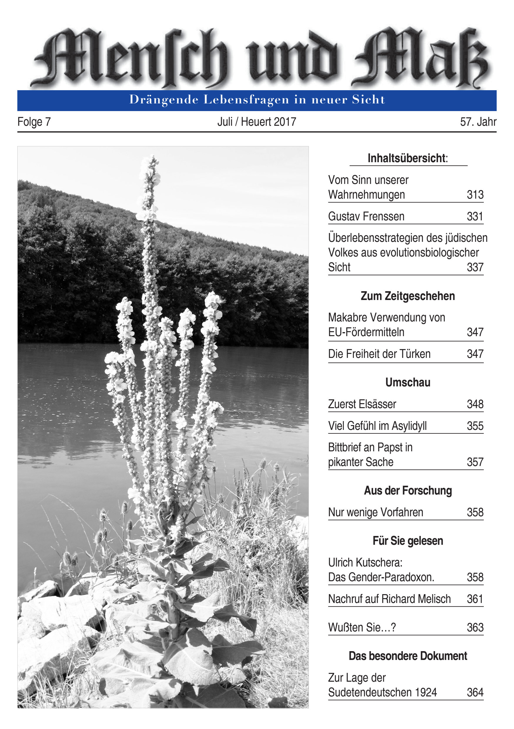 Titelseite Zeitschrift Mensch und Maß, Heft 07/2017