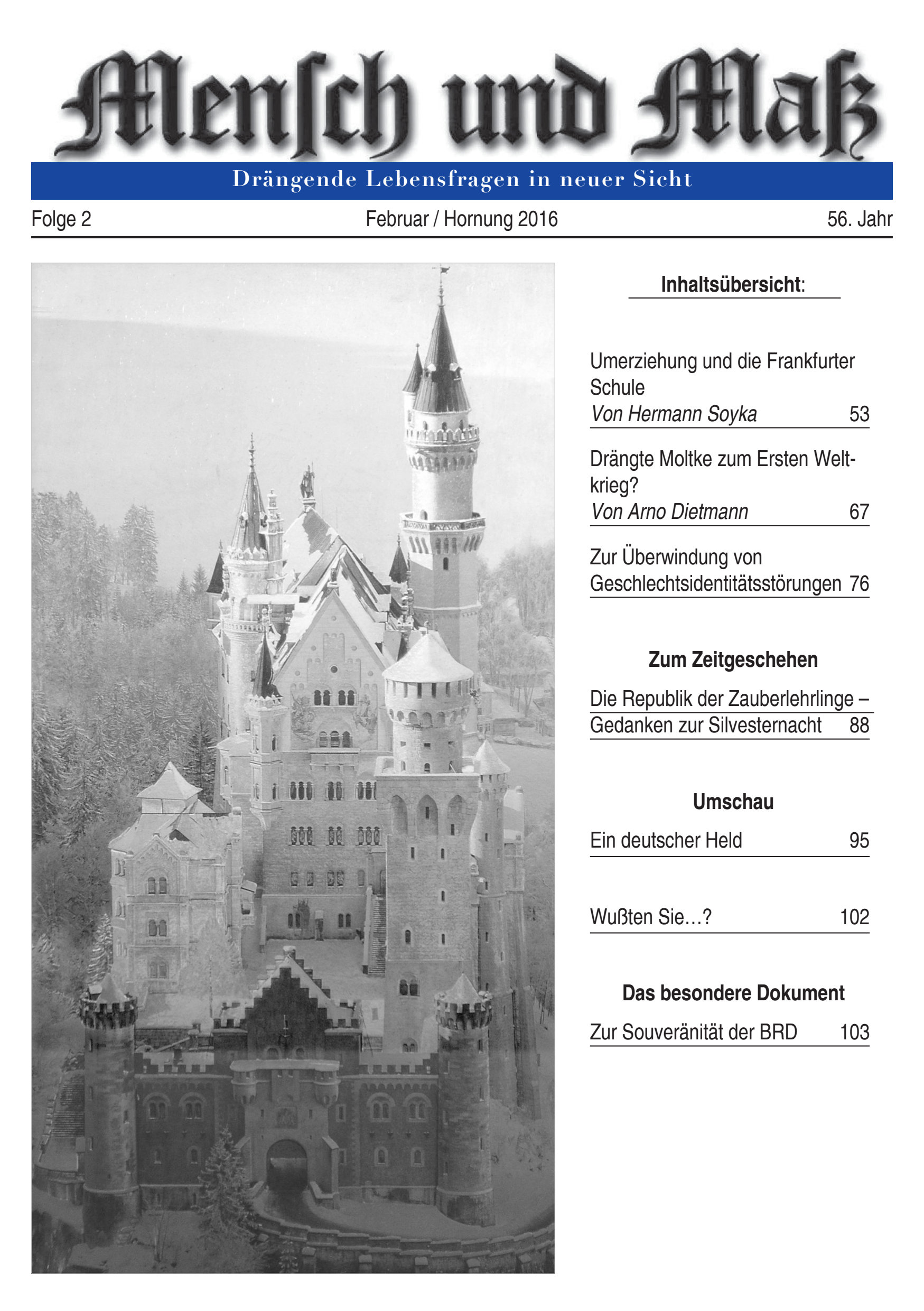 Titelseite Zeitschrift Mensch und Maß, Heft 02/2016