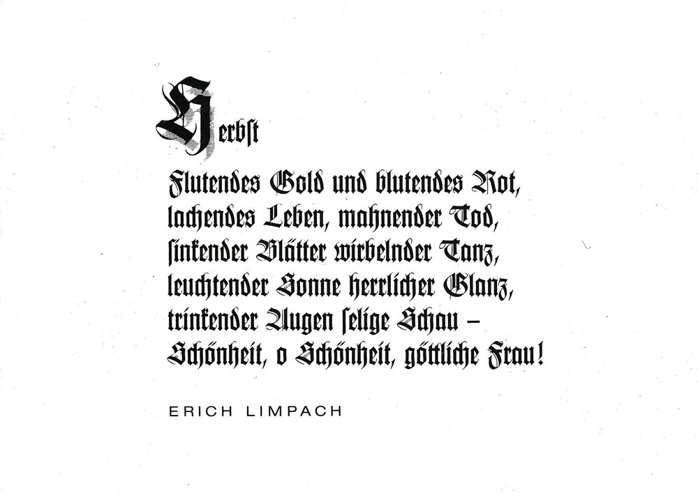 Postkarte A6 mit Worten von Erich Limpach: Herbst – Flutendes Gold und blutendes Rot