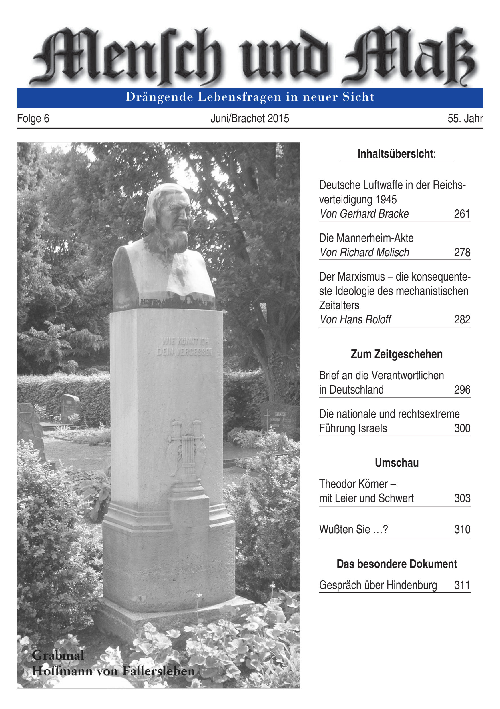 2015/06 Mensch und Maß Titelseite Zeitschrift Mensch und Maß, Heft 06/2015