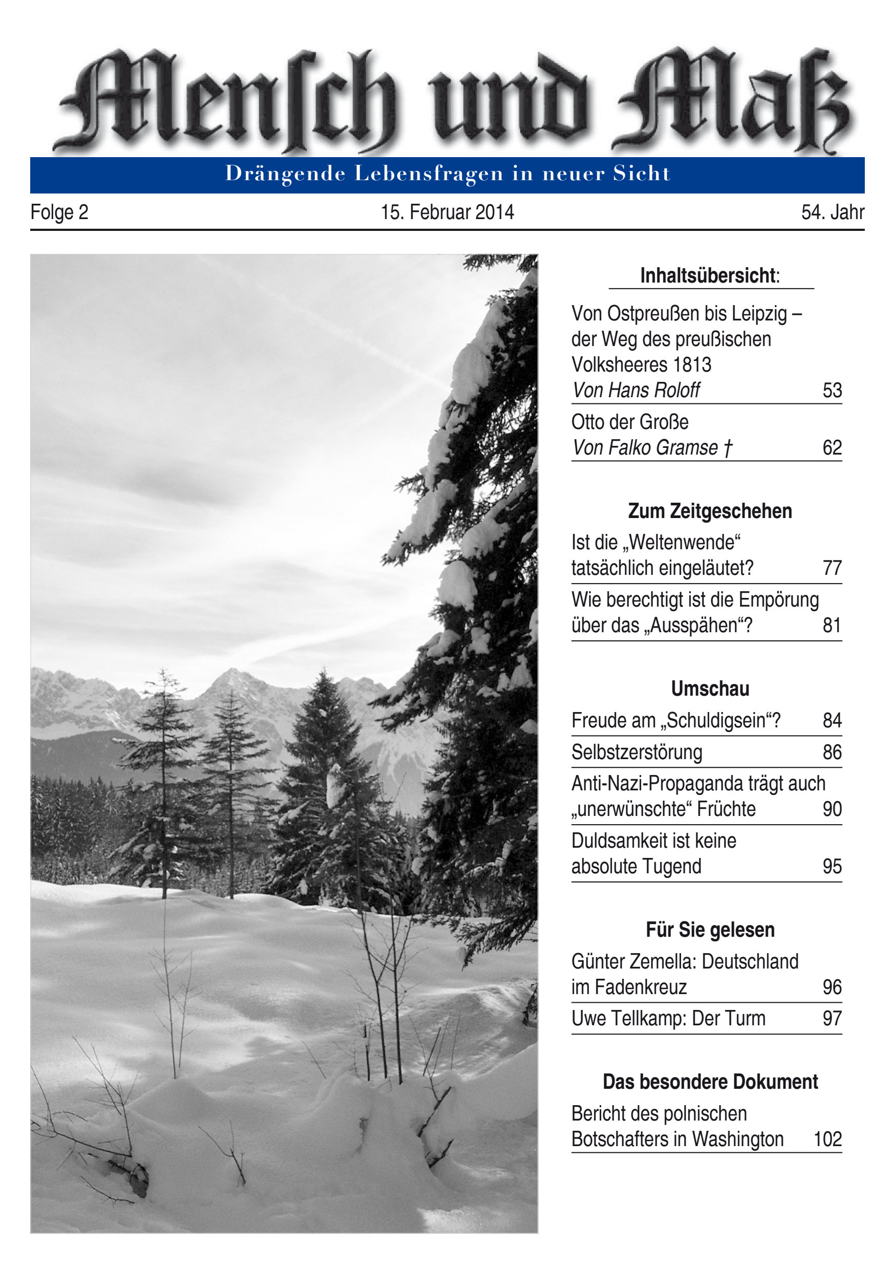 2014/02 Mensch und Maß Titelseite Zeitschrift Mensch und Maß, Heft 02/2014