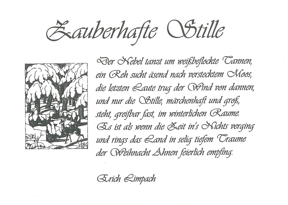 Klappkarte A6 von Erich Limpach: Zauberhafte Stille – Der Nebel tanzt um weißbeflockte Tannen (Vorderseite)