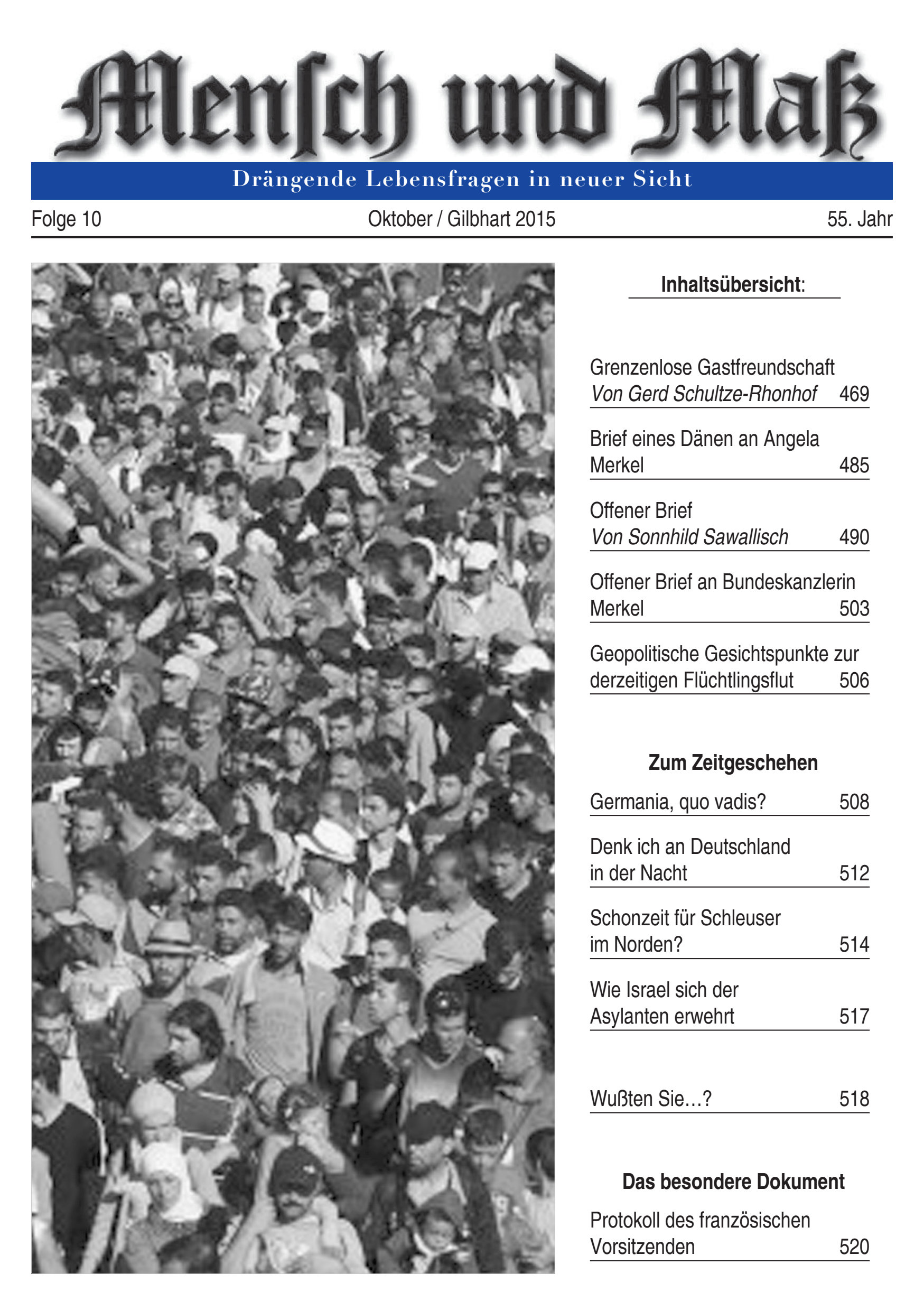 2015/10 Mensch und Maß Titelseite Zeitschrift Mensch und Maß, Heft 10/2015