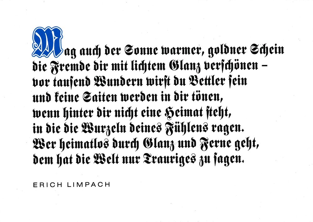 Postkarte A6 mit Worten von Erich Limpach: Mag auch der Sonne warmer, goldner Schein Postkarte A6 mit Worten von Erich Limpach: Mag auch der Sonne warmer, goldner Schein