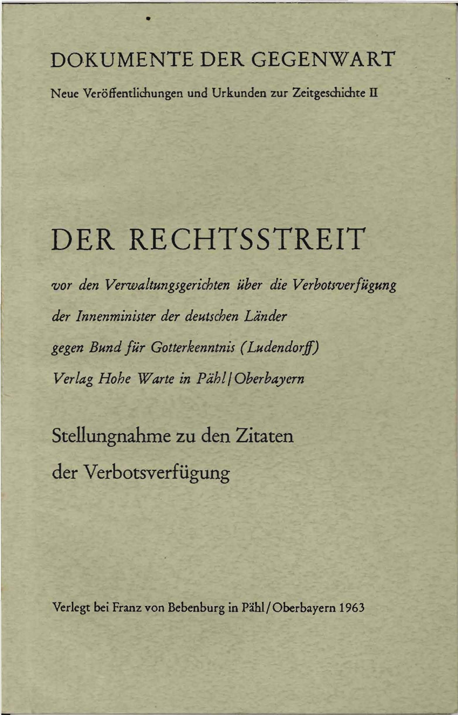Der Rechtsstreit Band 2: Verbotsverfügung gegen den Bund für Gotterkenntnis