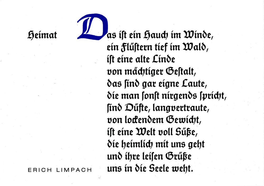 Postkarte A6 mit Worten von Erich Limpach: Heimat – Das ist ein Hauch im Winde Postkarte A6 mit Worten von Erich Limpach: Heimat – Das ist ein Hauch im Winde