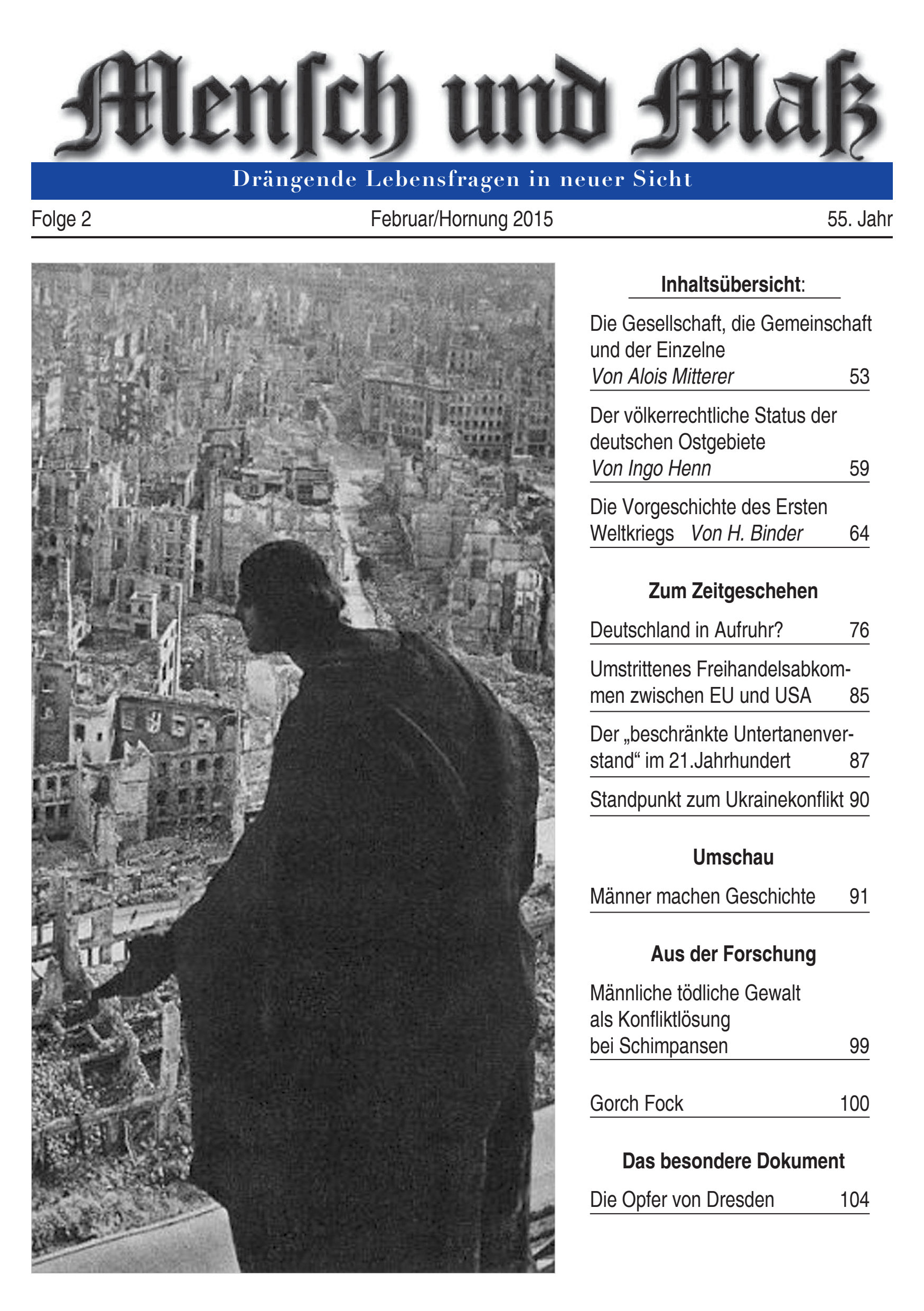 2015/02 Mensch und Maß Titelseite Zeitschrift Mensch und Maß, Heft 02/2015