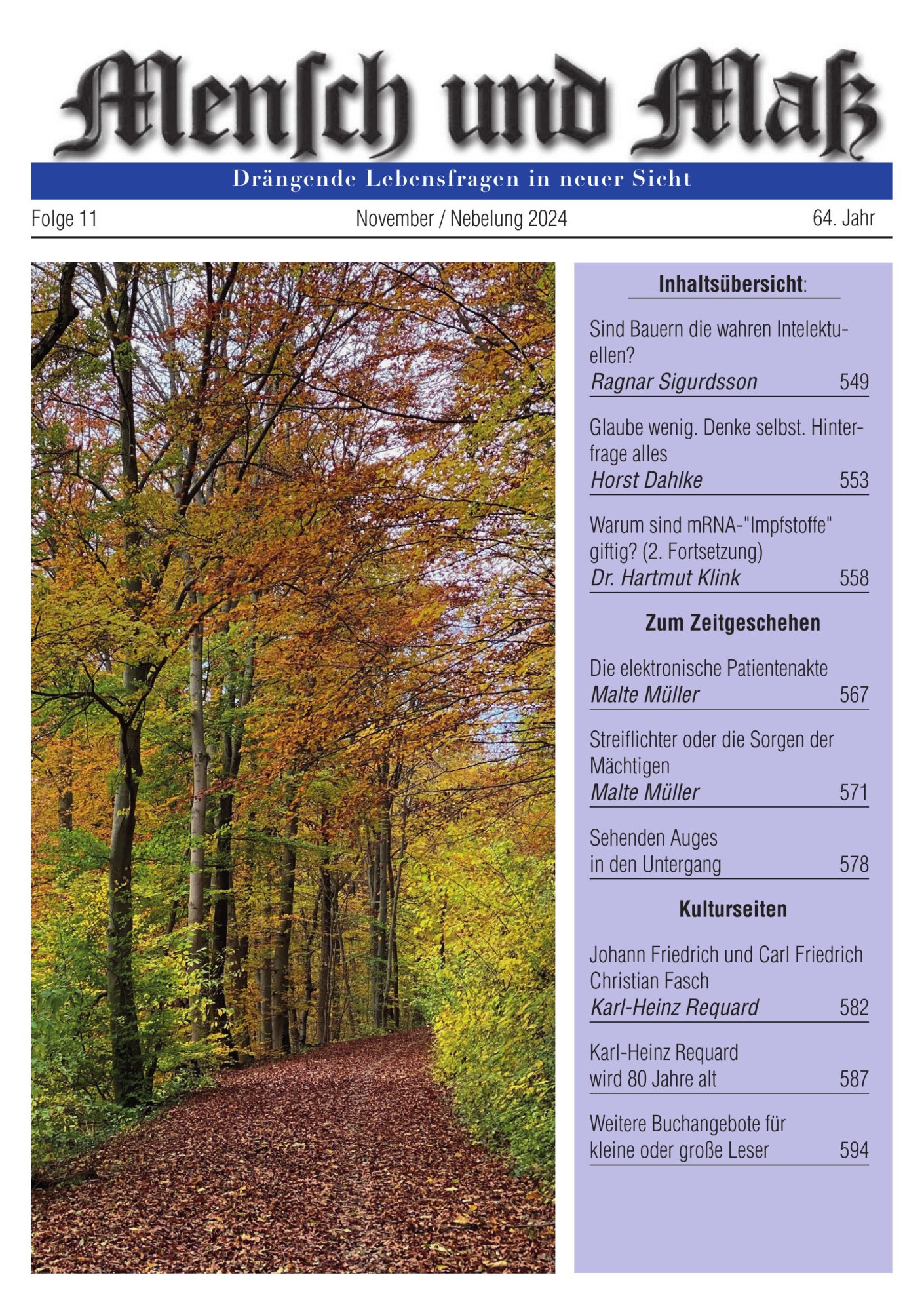 2024/11 Mensch und Maß Titelseite Zeitschrift Mensch und Maß, Heft 11/2024