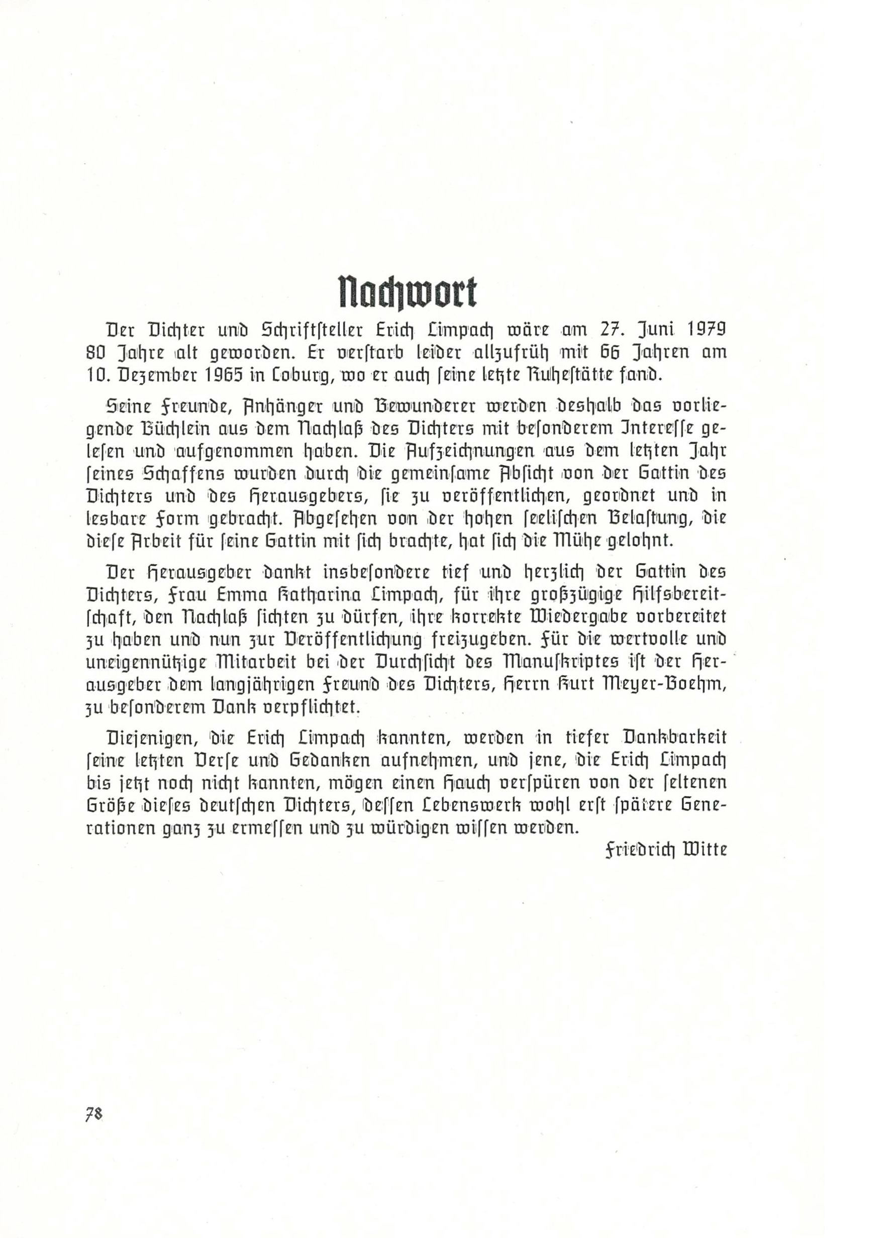 Vom Adel der Seele von Erich Limpach – Nachwort
