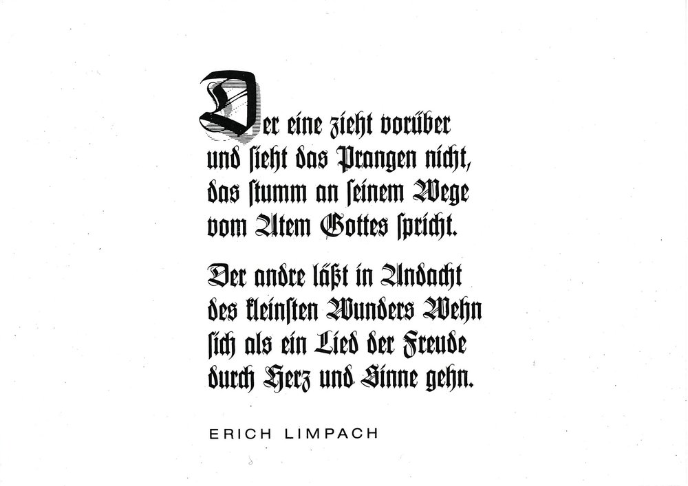 Postkarte A6 mit Worten von Erich Limpach: Der eine zieht vorüber und sieht das Prangen nicht Postkarte A6 mit Worten von Erich Limpach: Der eine zieht vorüber und sieht das Prangen nicht