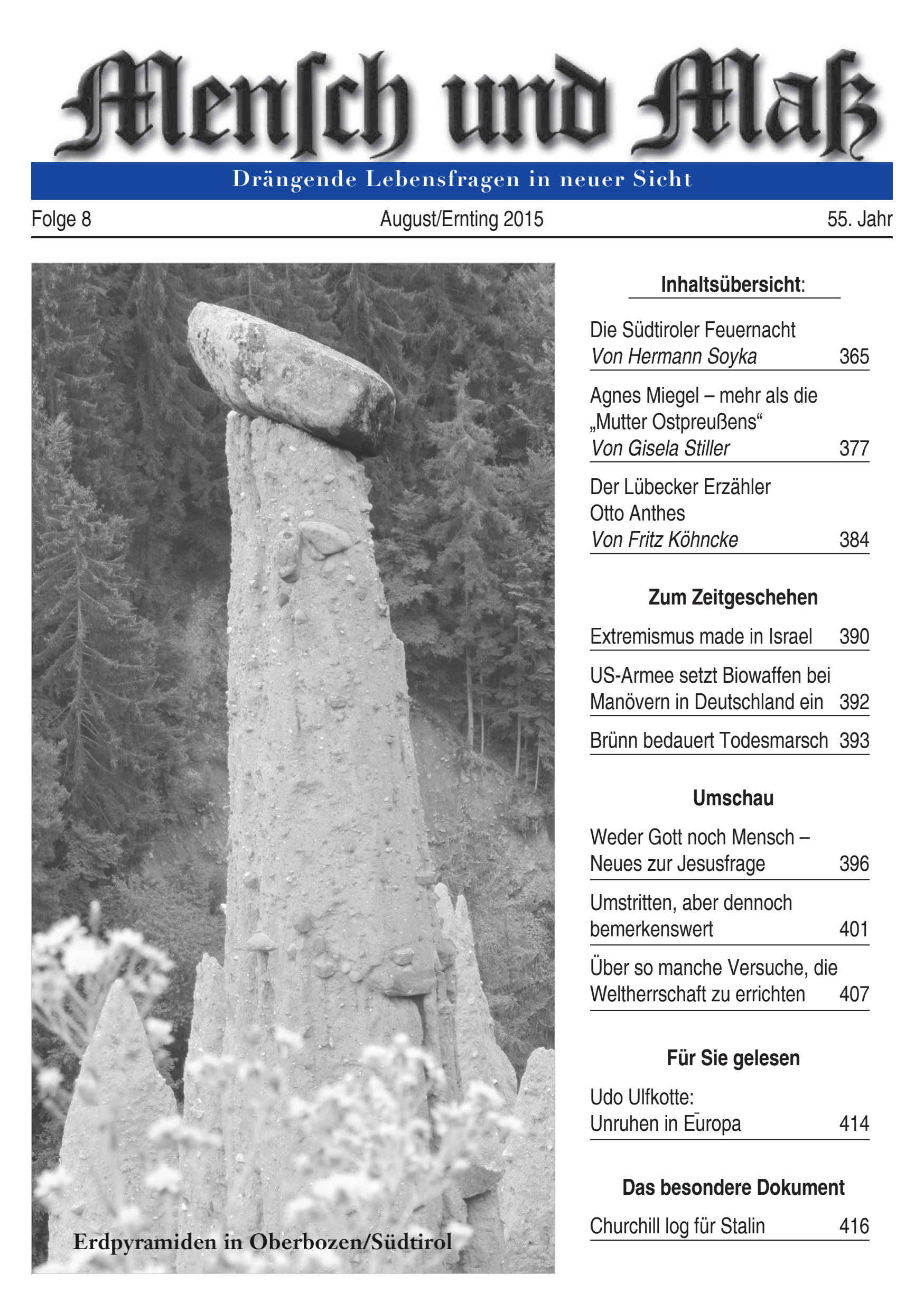 Titelseite Zeitschrift Mensch und Maß, Heft 08/2015
