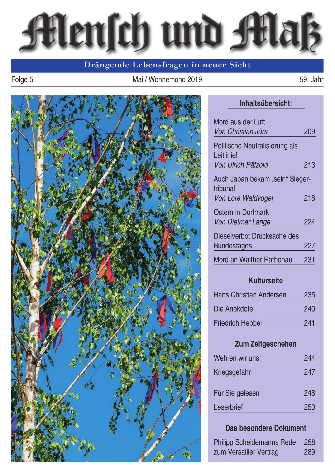 2019/05 Mensch und Maß Titelseite Zeitschrift Mensch und Maß, Heft 05/2019