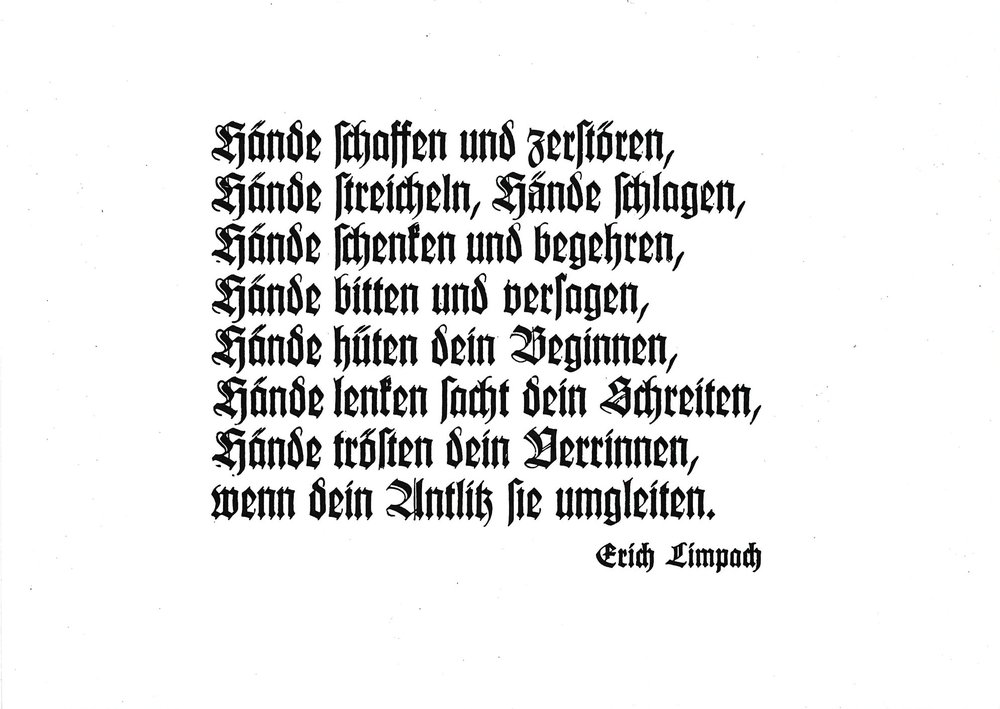 Klappkarte A6 von Erich Limpach: Hände schaffen und zerstören (Vorderseite)