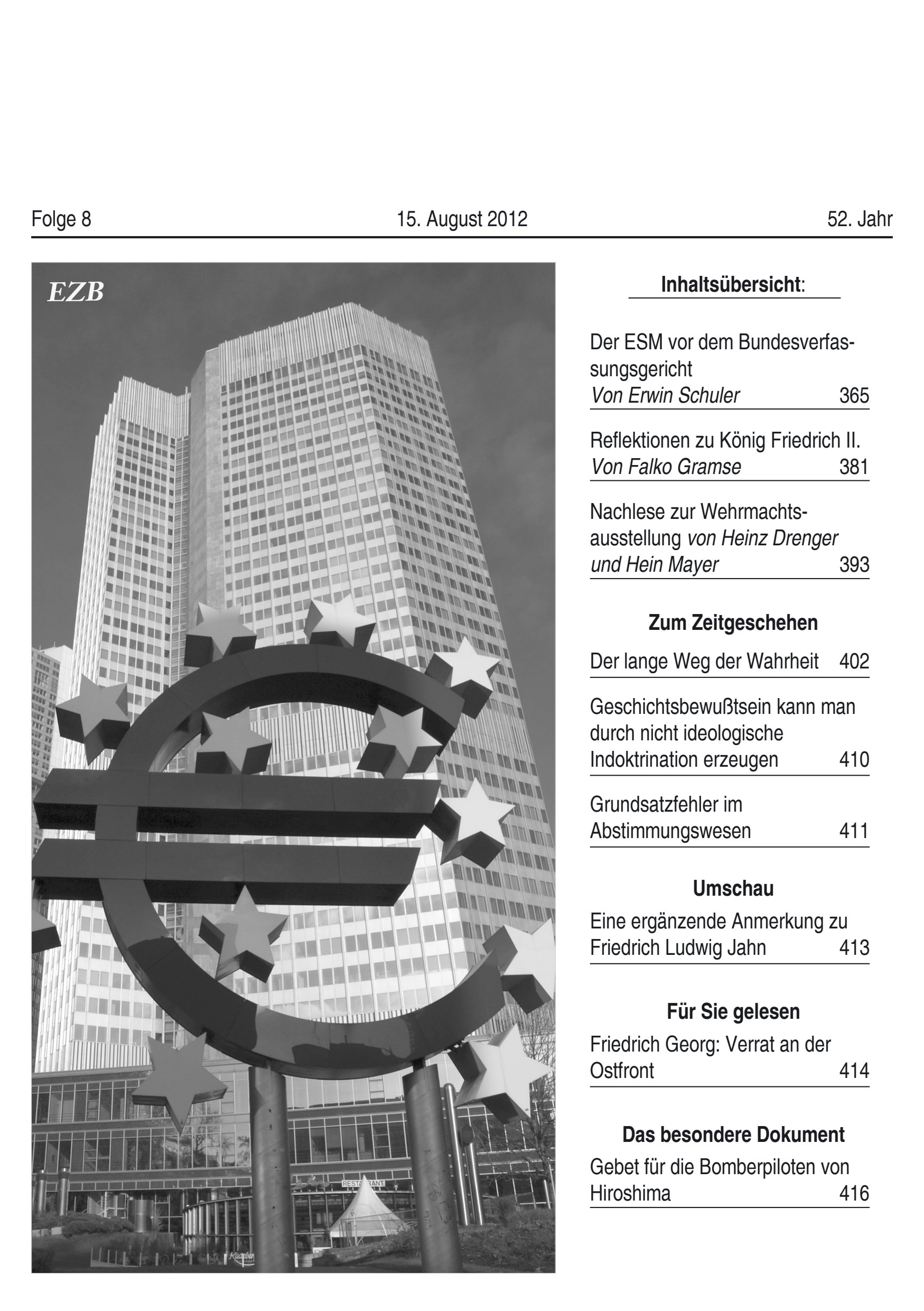 Titelseite Zeitschrift Mensch und Maß, Heft 08/2012
