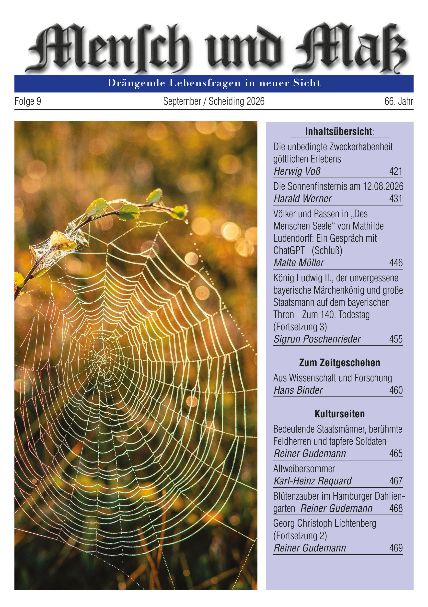 Titelseite Zeitschrift Mensch und Maß, Heft 09/2026