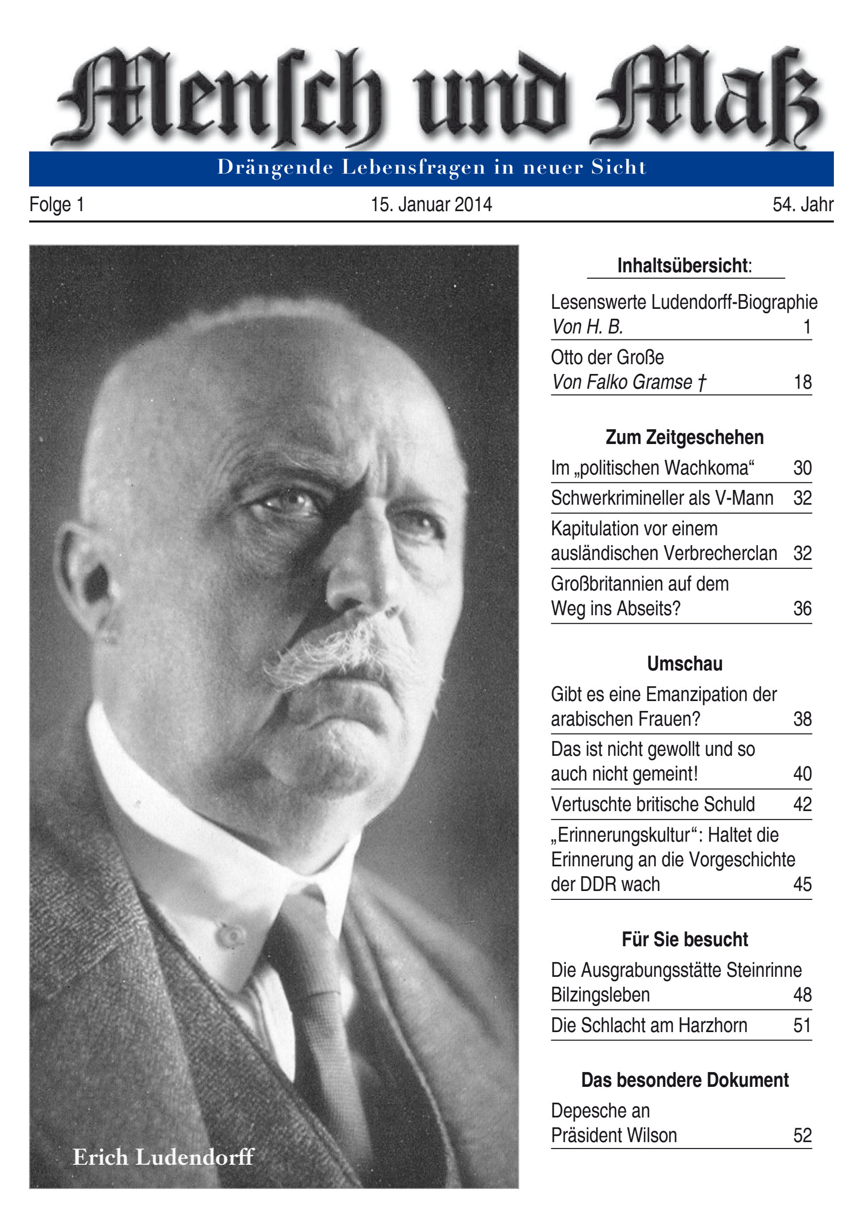 Titelseite Zeitschrift Mensch und Maß, Heft 01/2014