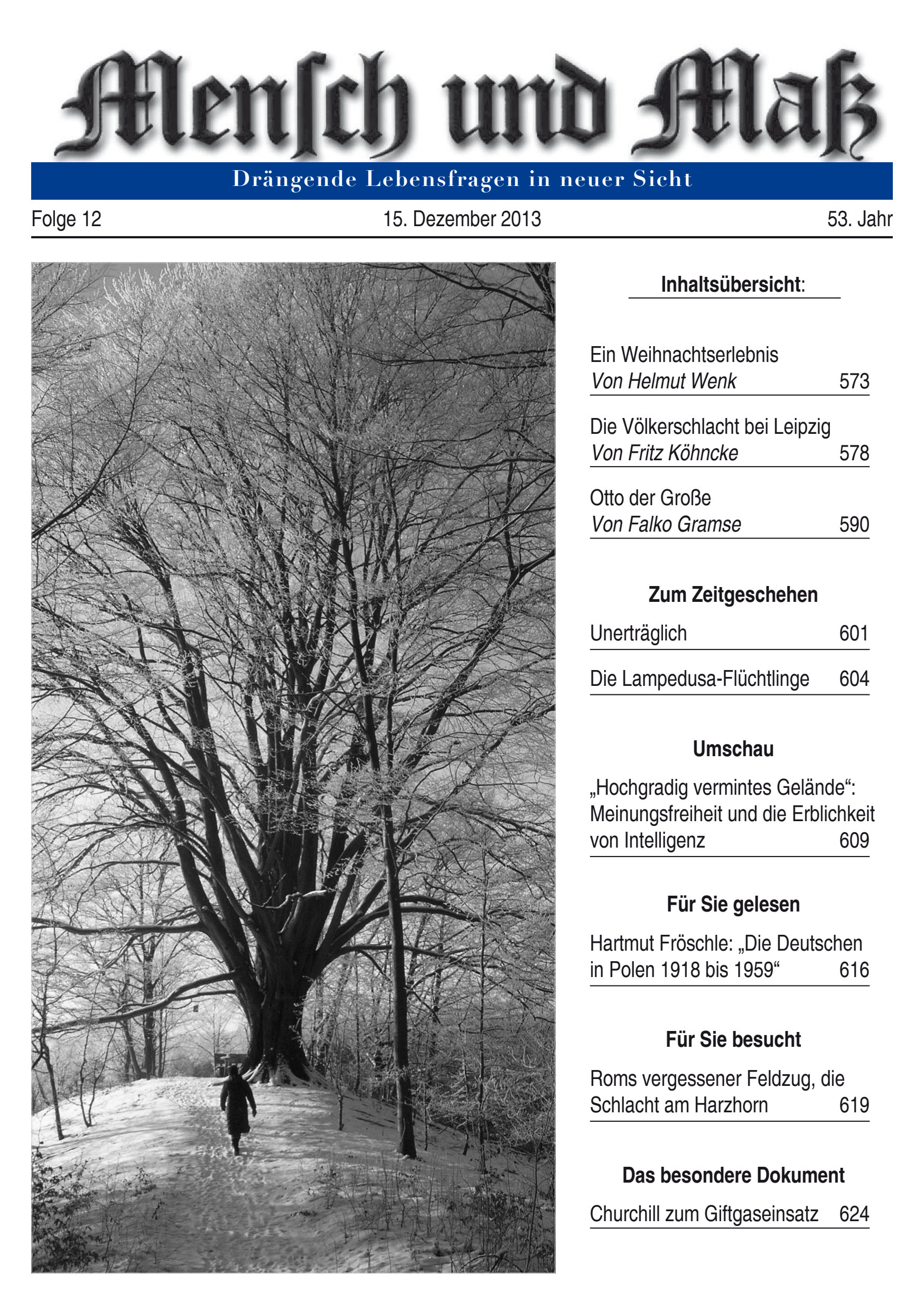 Titelseite Zeitschrift Mensch und Maß, Heft 12/2013