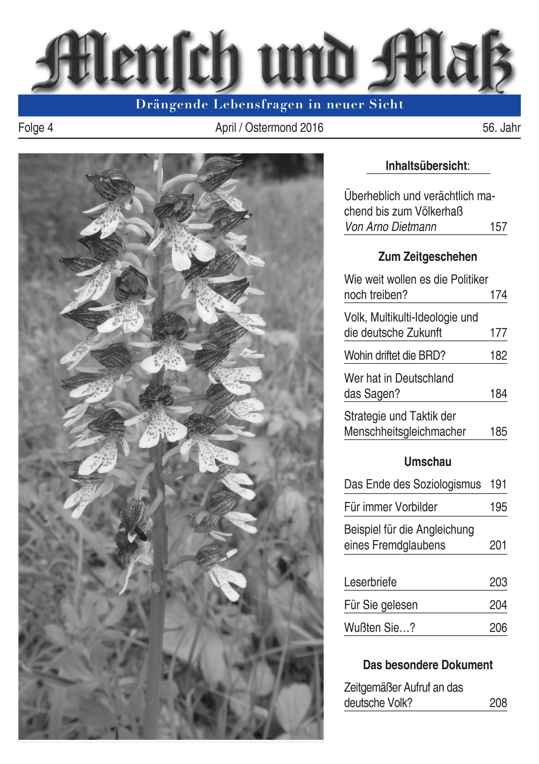 Titelseite Zeitschrift Mensch und Maß, Heft 04/2016