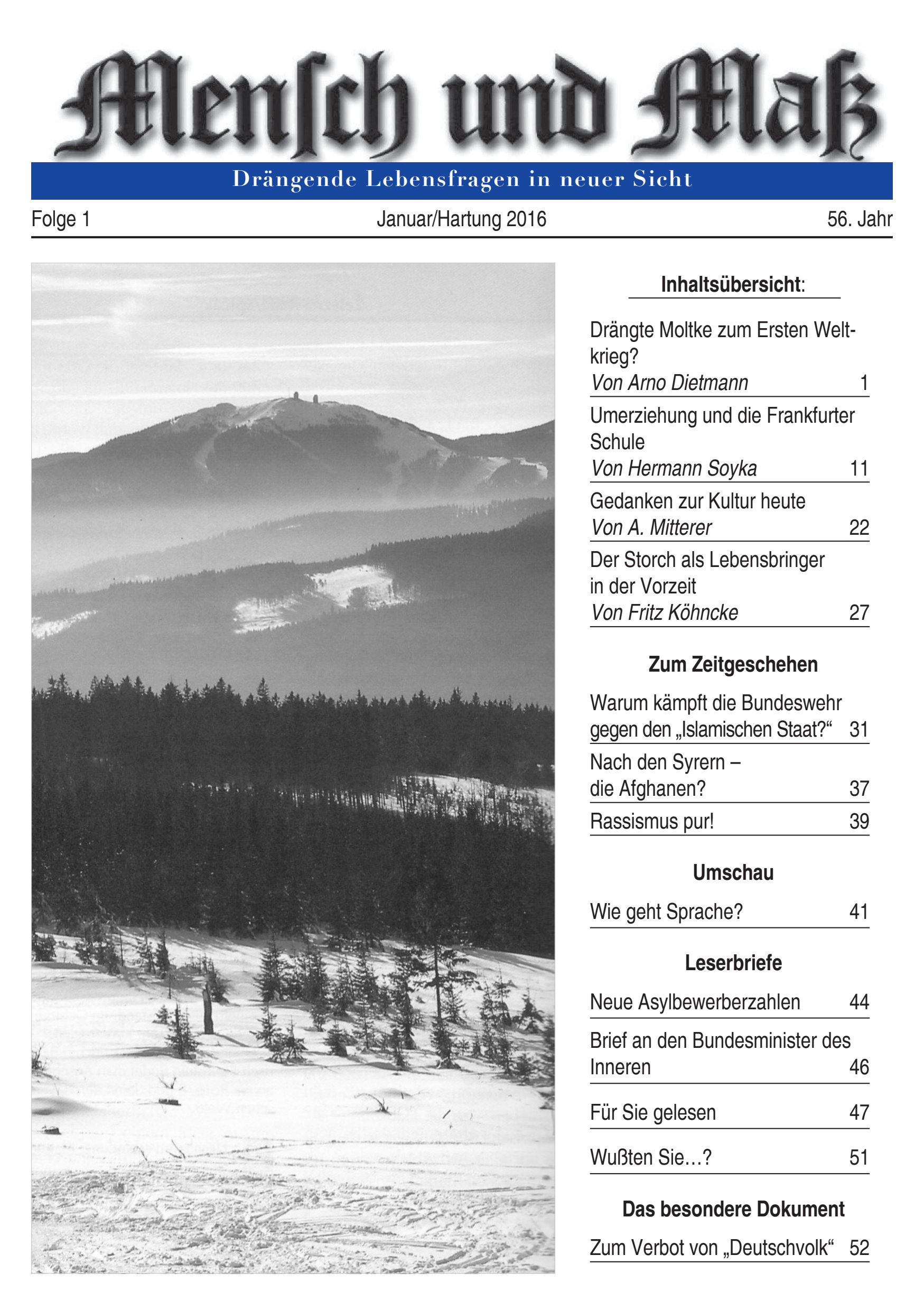 2016/01 Mensch und Maß Titelseite Zeitschrift Mensch und Maß, Heft 01/2016