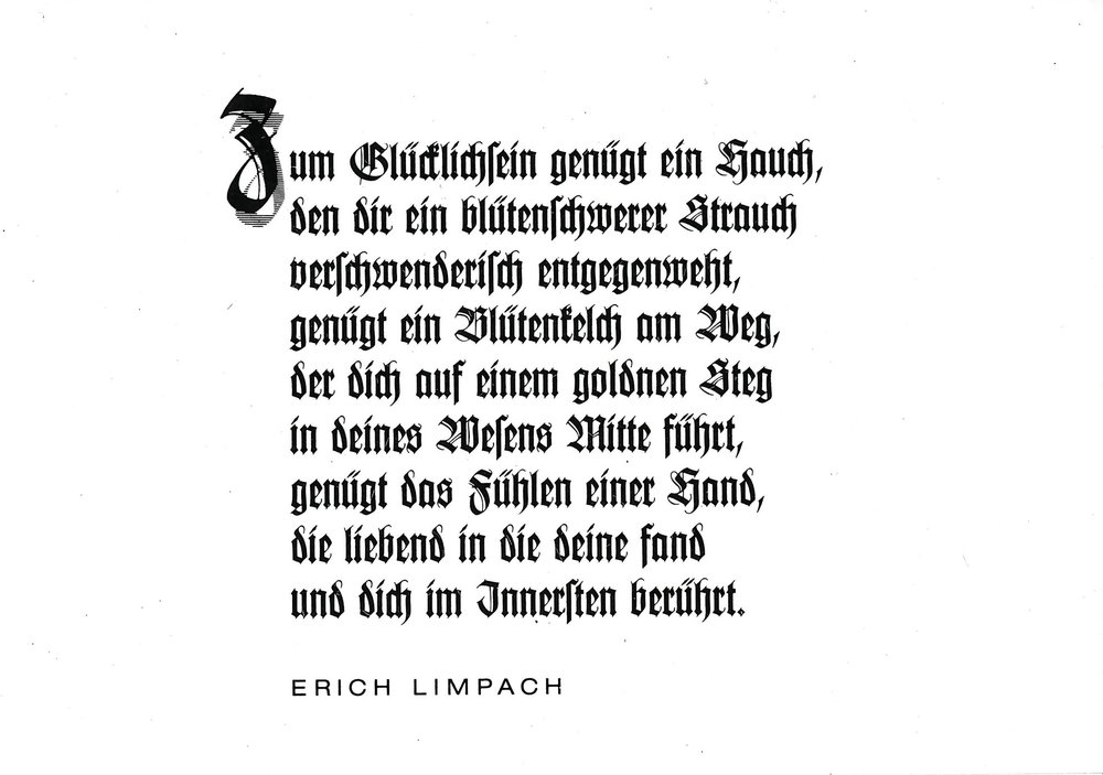 Postkarte A6 mit Worten von Erich Limpach: Zum Glücklichsein genügt ein Hauch Postkarte A6 mit Worten von Erich Limpach: Zum Glücklichsein genügt ein Hauch