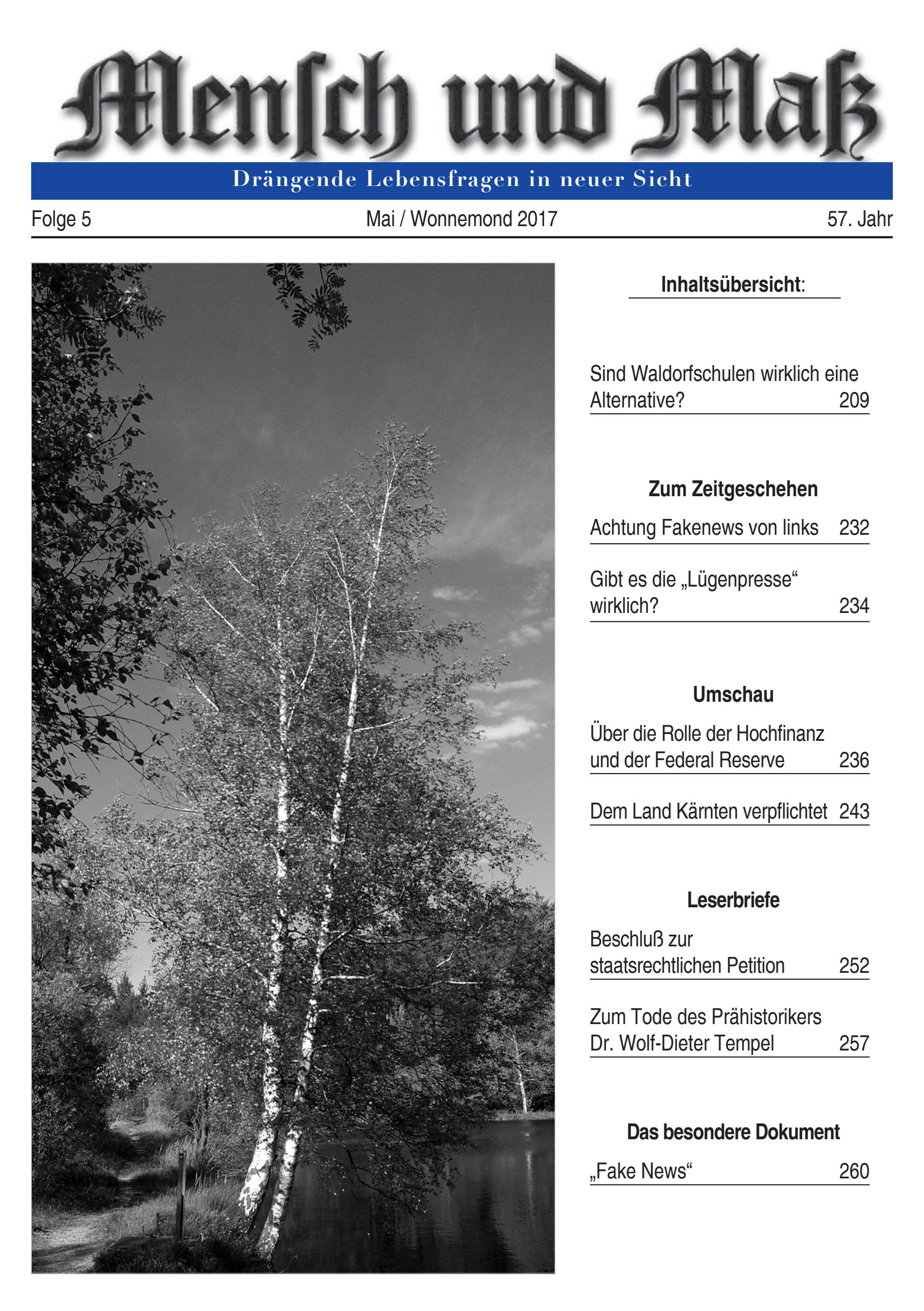 2017/05 Mensch und Maß Titelseite Zeitschrift Mensch und Maß, Heft 05/2017