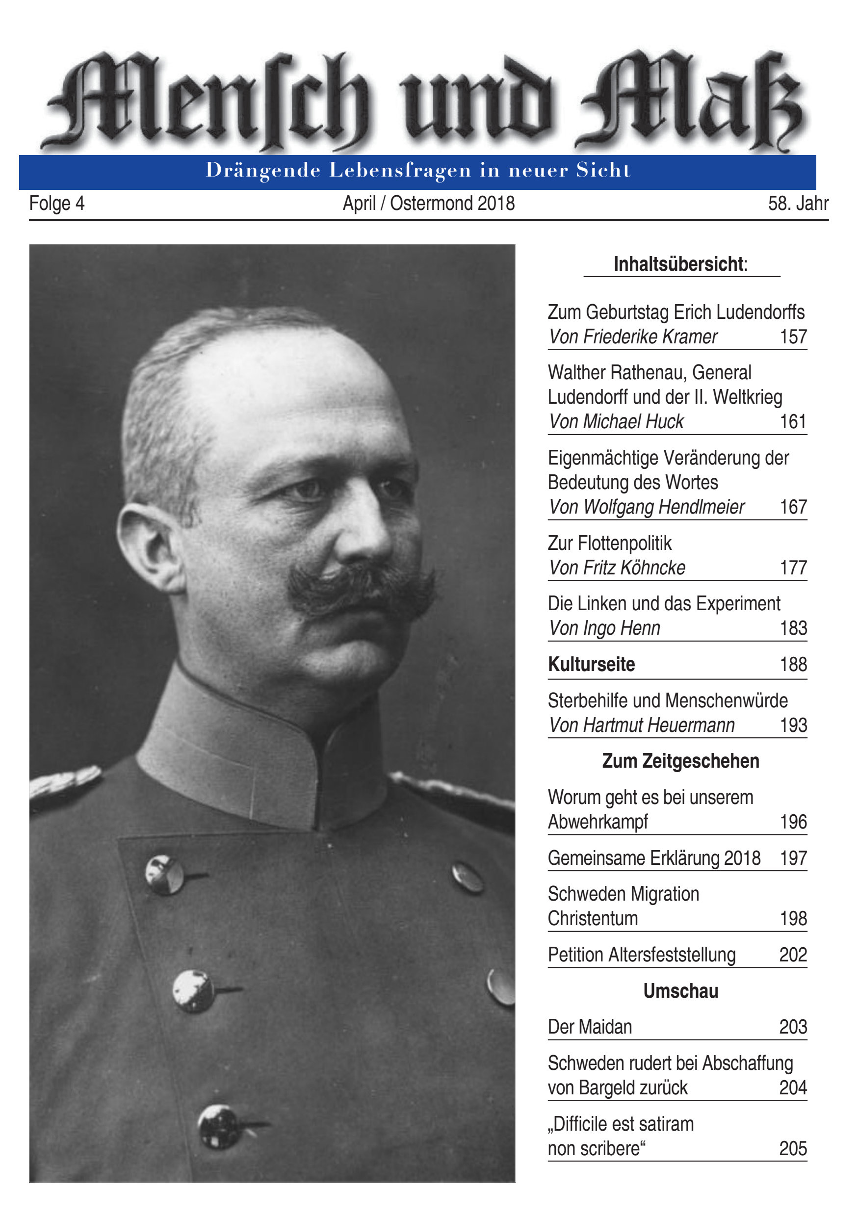 Jahrgang 2018 Mensch und Maß (12 Hefte als PDF) Titelseite Zeitschrift Mensch und Maß, Heft 04/2018