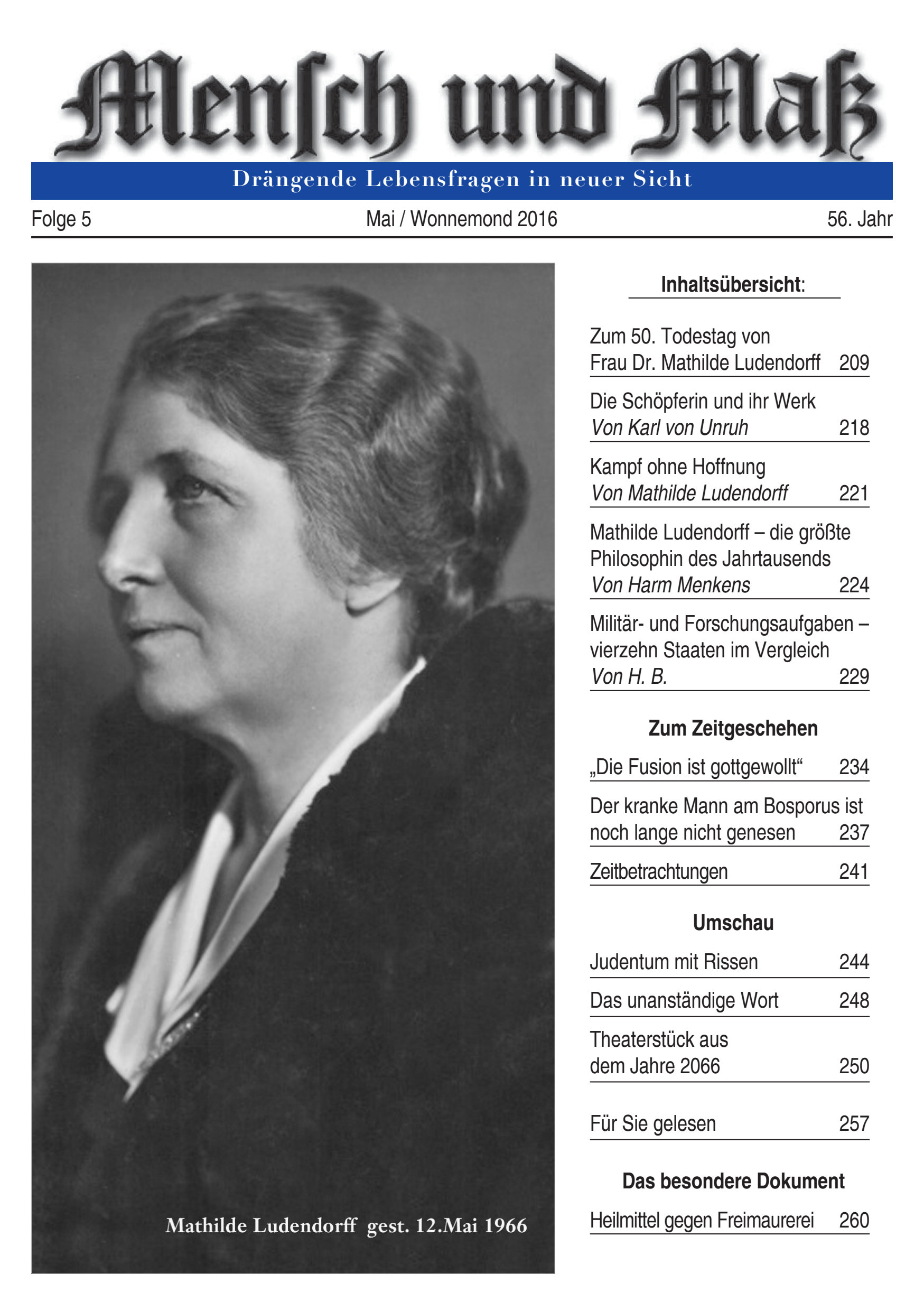 Titelseite Zeitschrift Mensch und Maß, Heft 05/2016