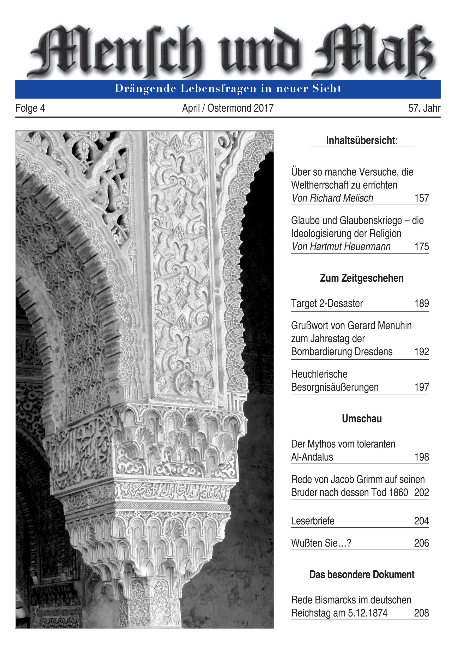 Titelseite Zeitschrift Mensch und Maß, Heft 04/2017