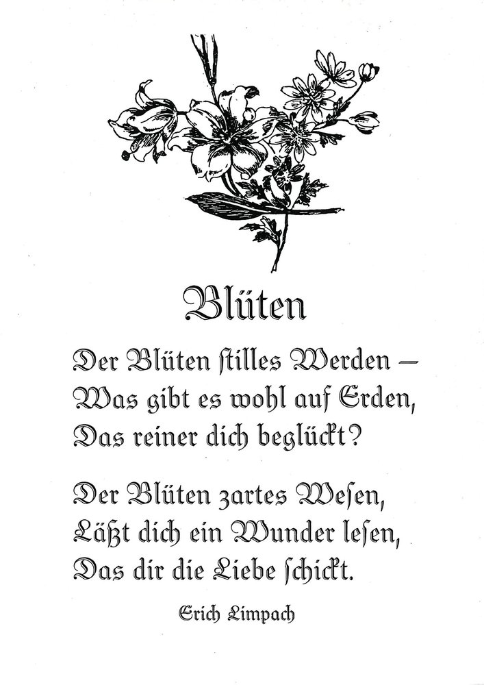 Klappkarte A6 von Erich Limpach: Blüten – Der Blüten stilles Werden (Vorderseite) Klappkarte A6 von Erich Limpach: Blüten – Der Blüten stilles Werden (Vorderseite)