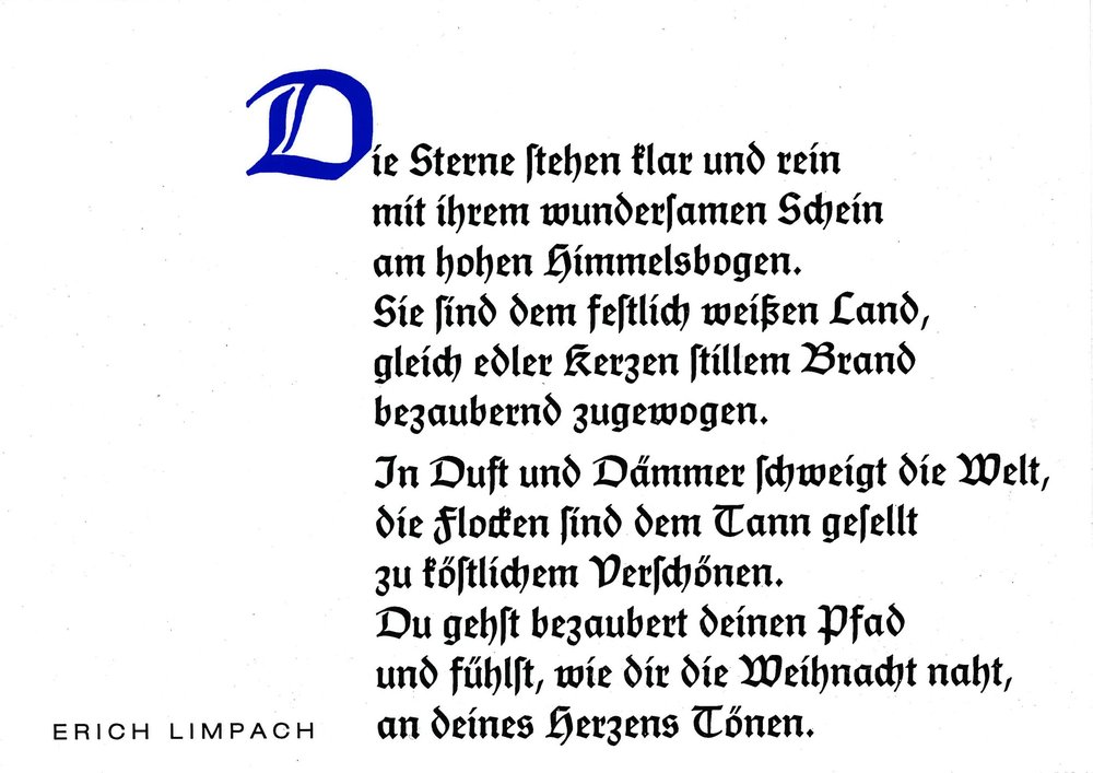 Postkarte A6 mit Worten von Erich Limpach: Die Sterne stehen klar und rein