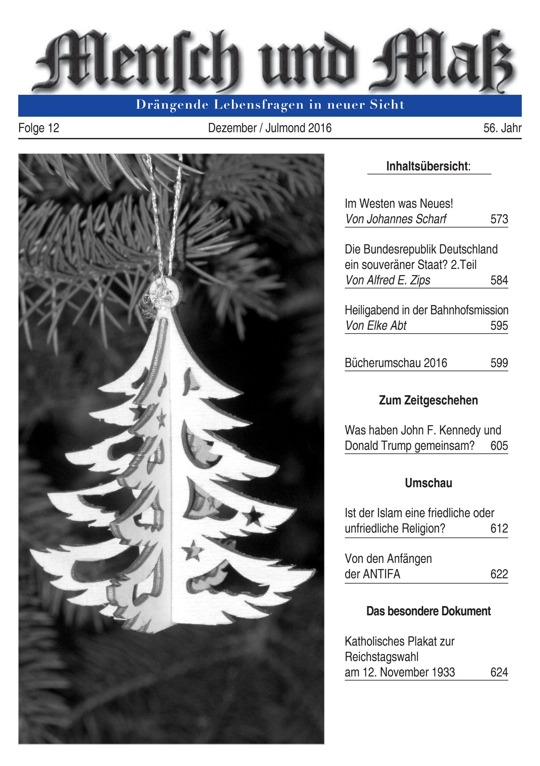 Titelseite Zeitschrift Mensch und Maß, Heft 12/2016