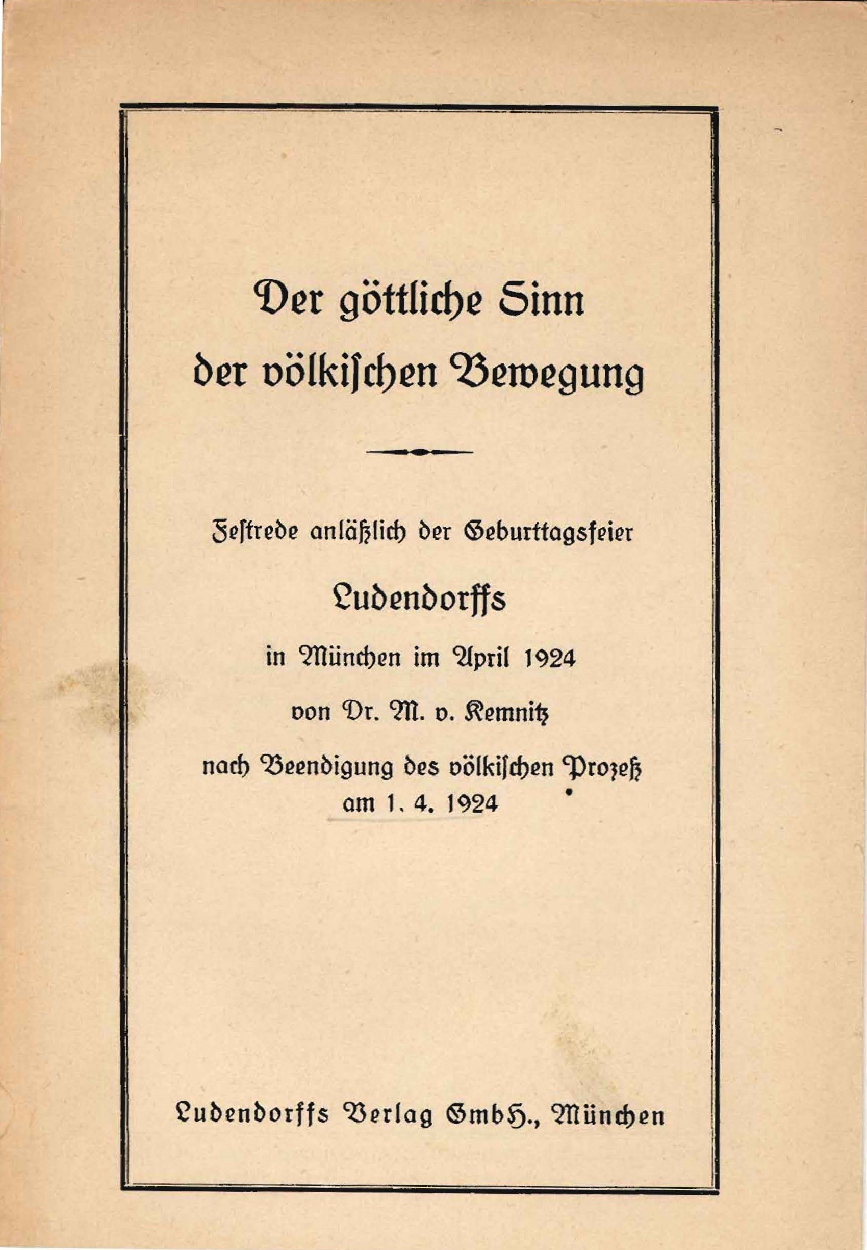 Ludendorff, Mathilde: Der göttliche Sinn der völkischen Bewegung