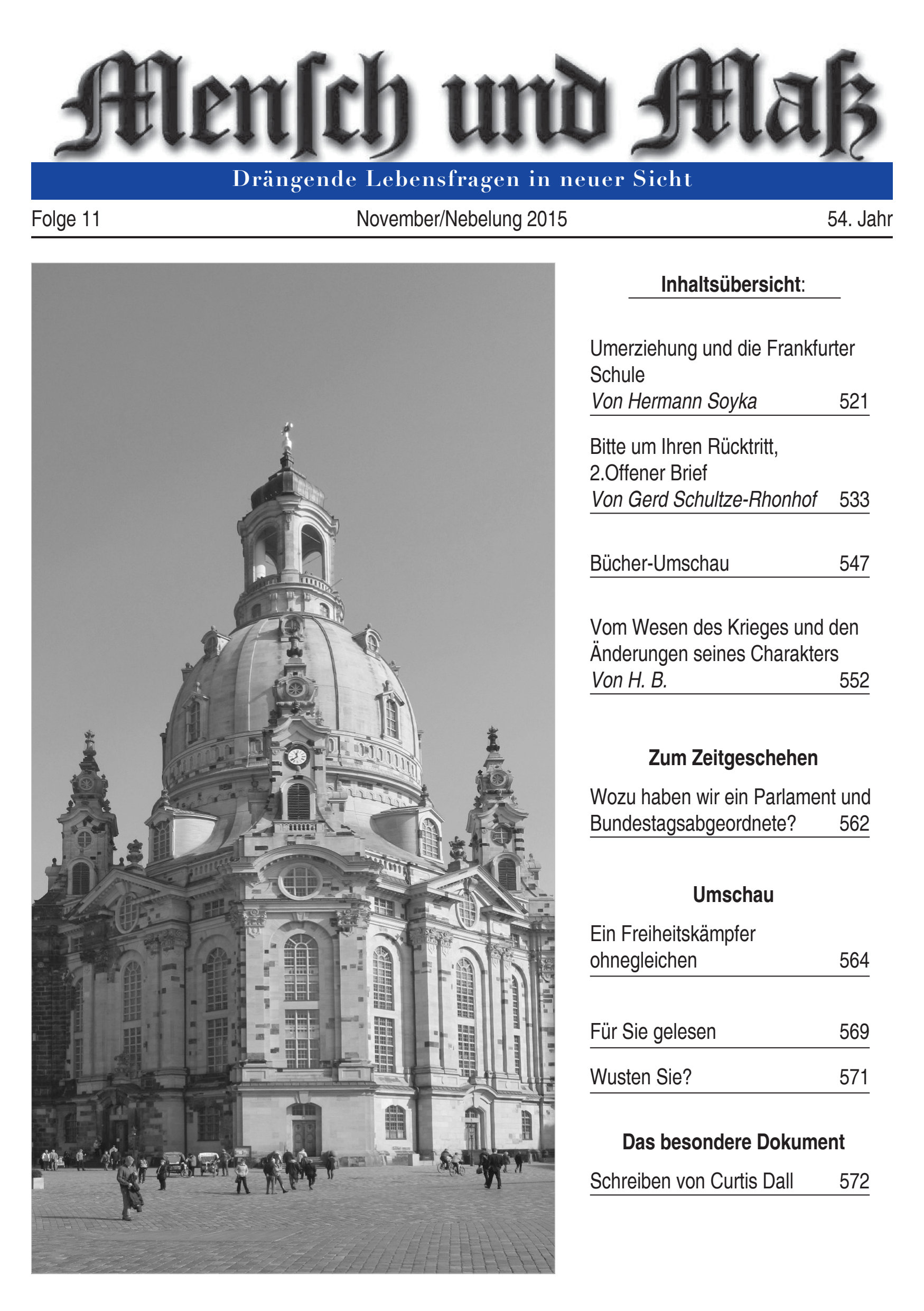 2015/11 Mensch und Maß Titelseite Zeitschrift Mensch und Maß, Heft 11/2015
