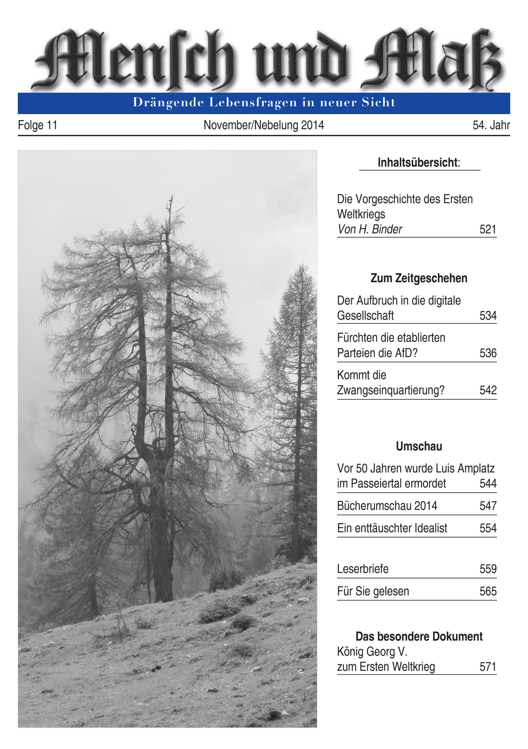 Titelseite Zeitschrift Mensch und Maß, Heft 11/2014