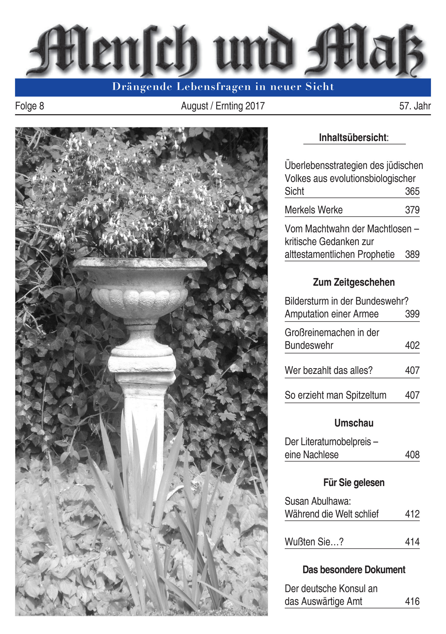 2017/08 Mensch und Maß Titelseite Zeitschrift Mensch und Maß, Heft 08/2017