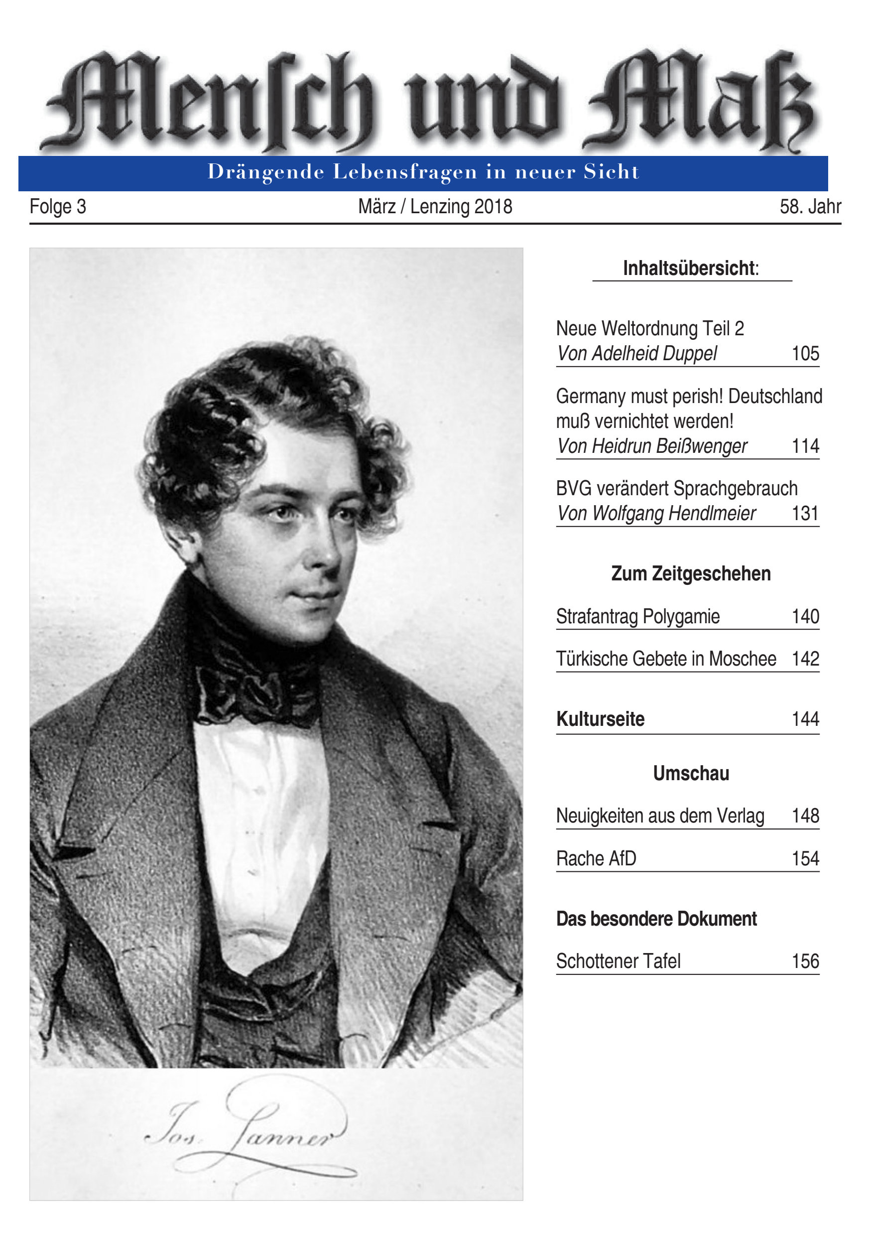 Jahrgang 2018 Mensch und Maß (12 Hefte als PDF) Titelseite Zeitschrift Mensch und Maß, Heft 03/2018