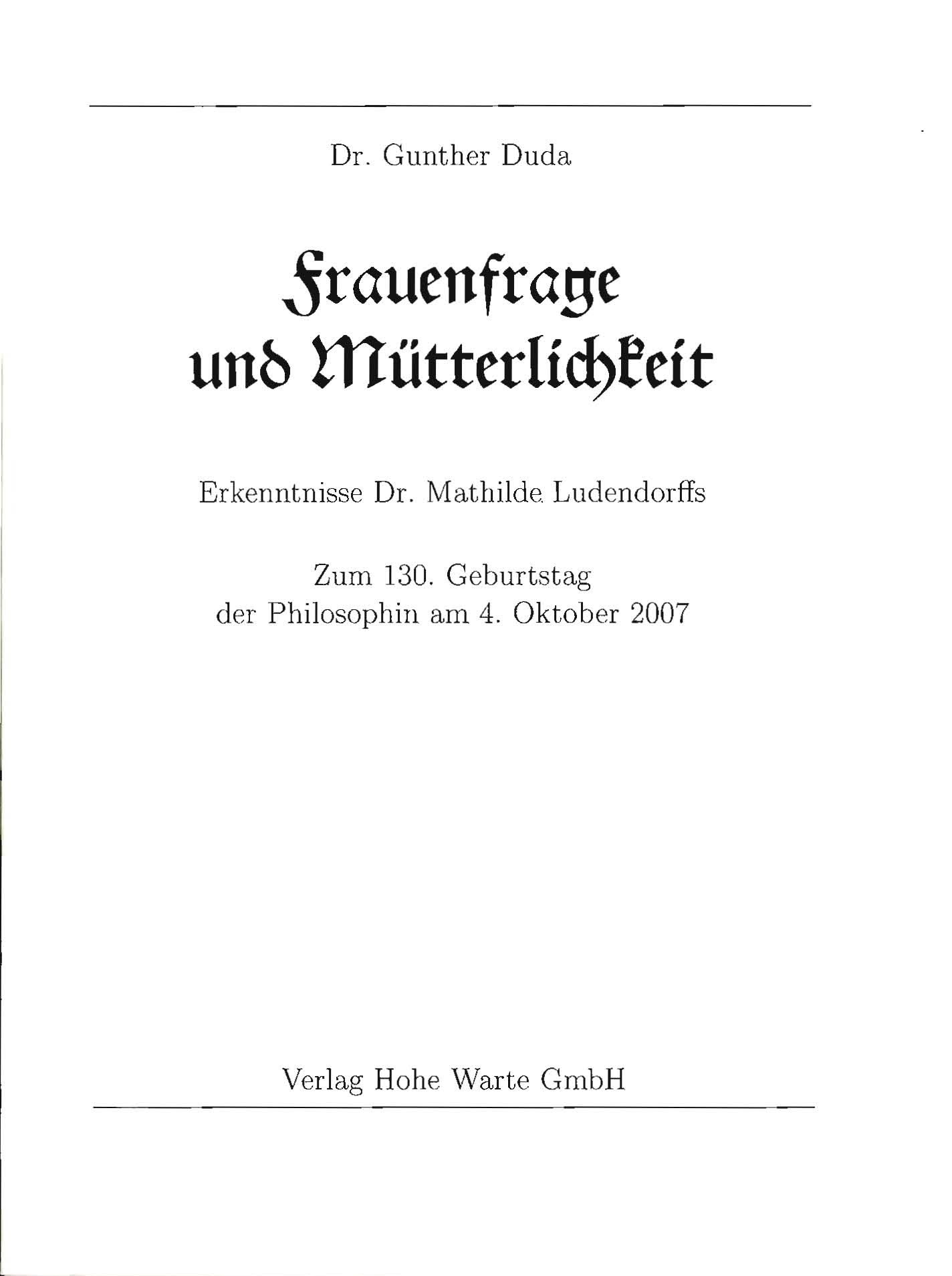 Duda, Gunther: Frauenfrage und Mütterlichkeit