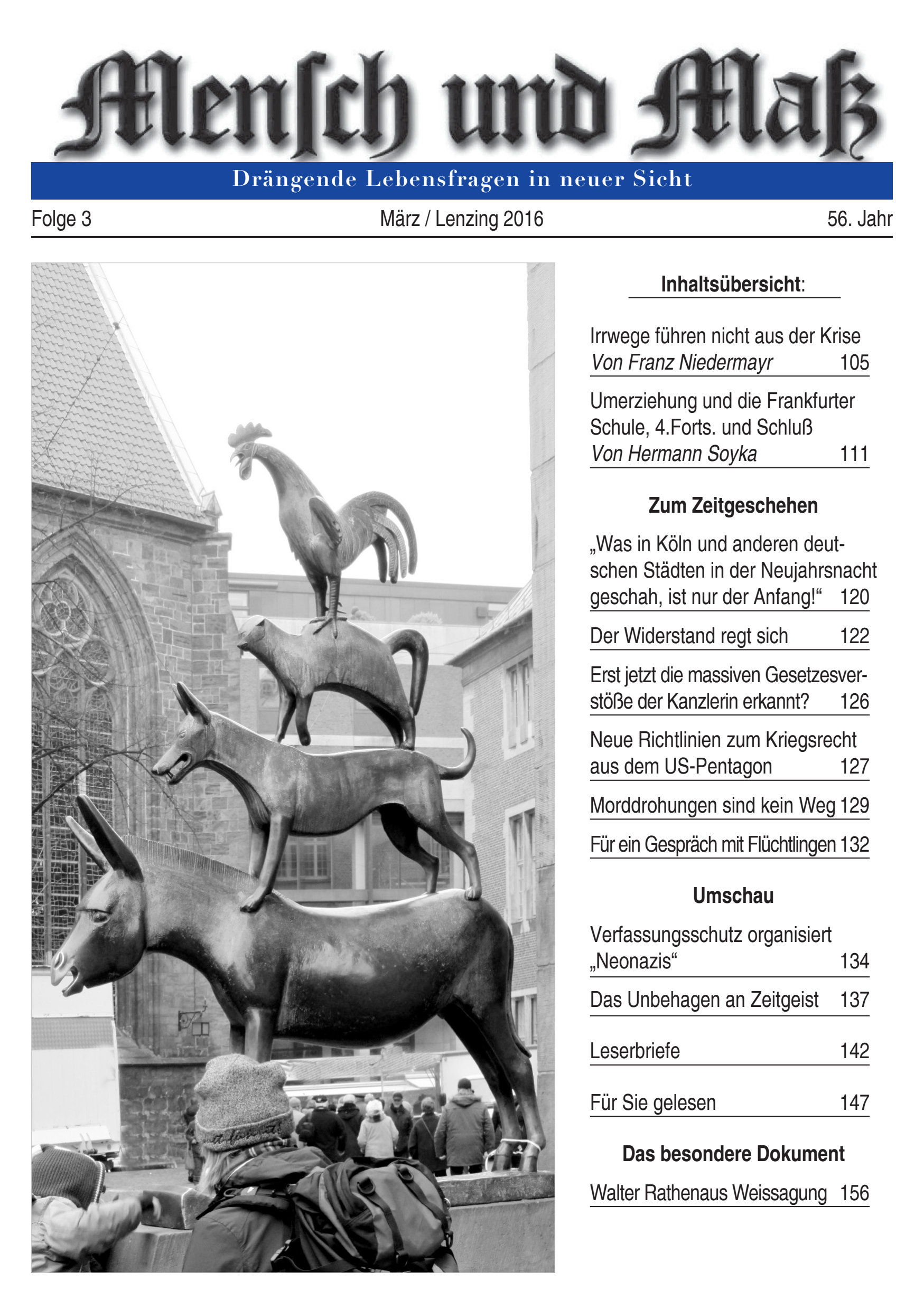 2016/03 Mensch und Maß Titelseite Zeitschrift Mensch und Maß, Heft 03/2016