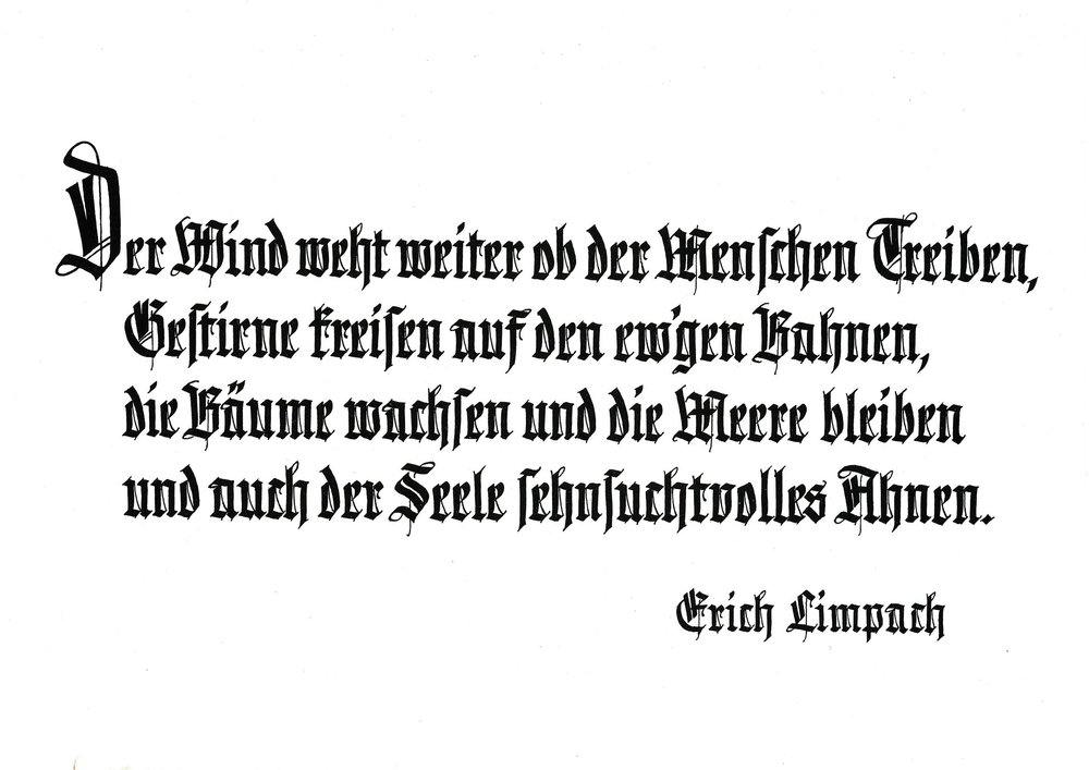 Druck A4 mit Worten von Erich Limpach: Der Wind weht weiter ob der Menschen Treiben