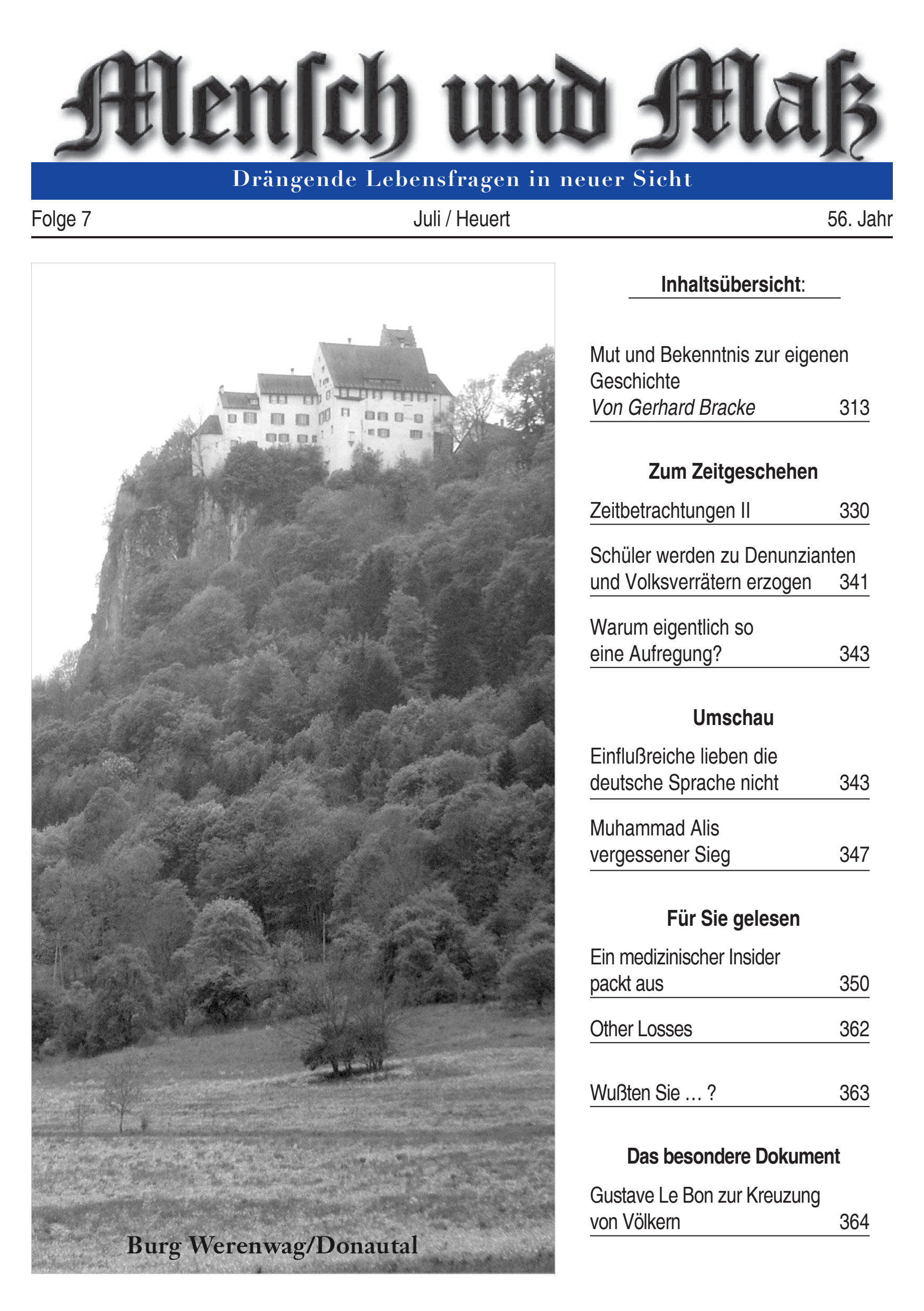 Titelseite Zeitschrift Mensch und Maß, Heft 07/2016