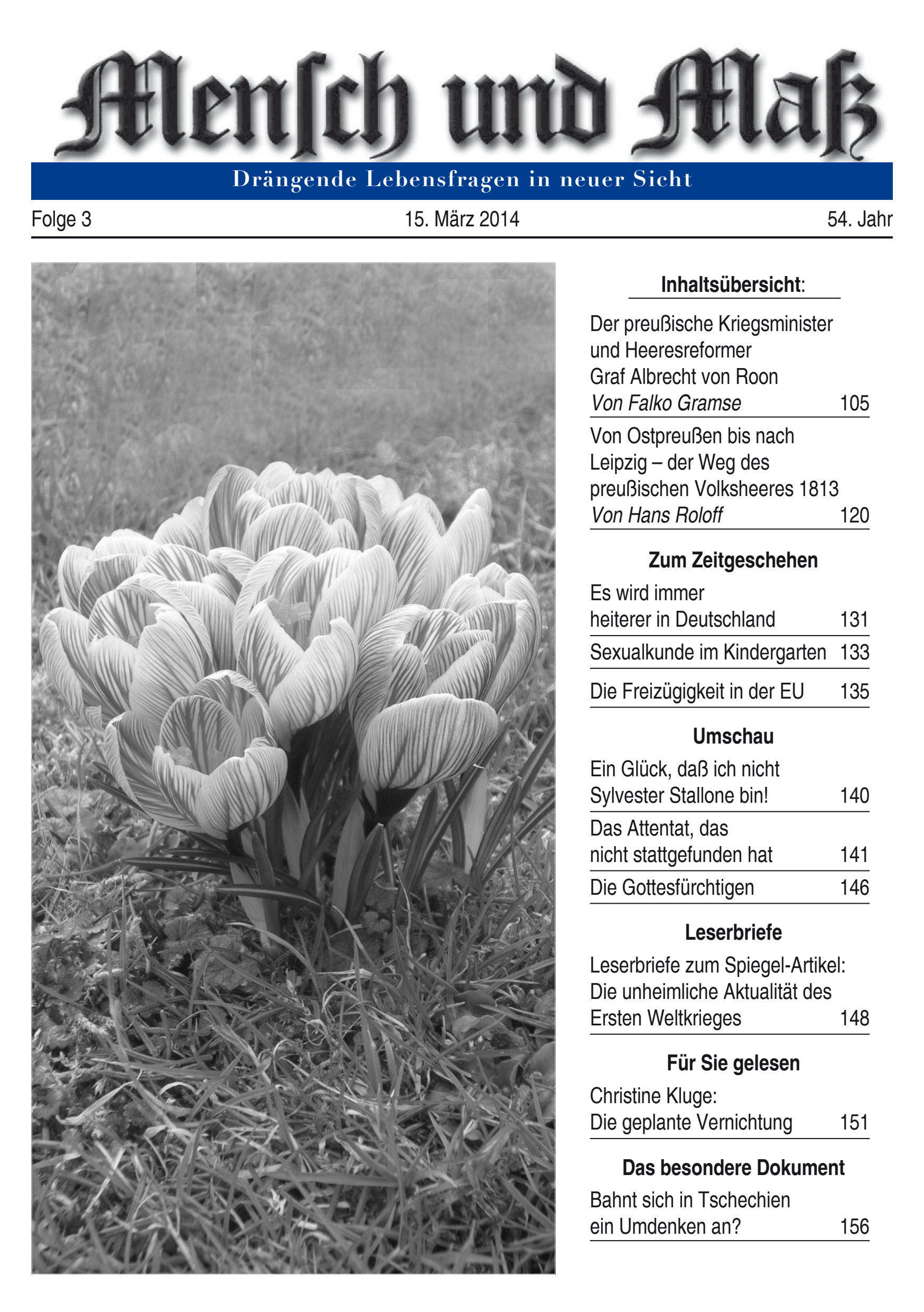 Titelseite Zeitschrift Mensch und Maß, Heft 03/2014