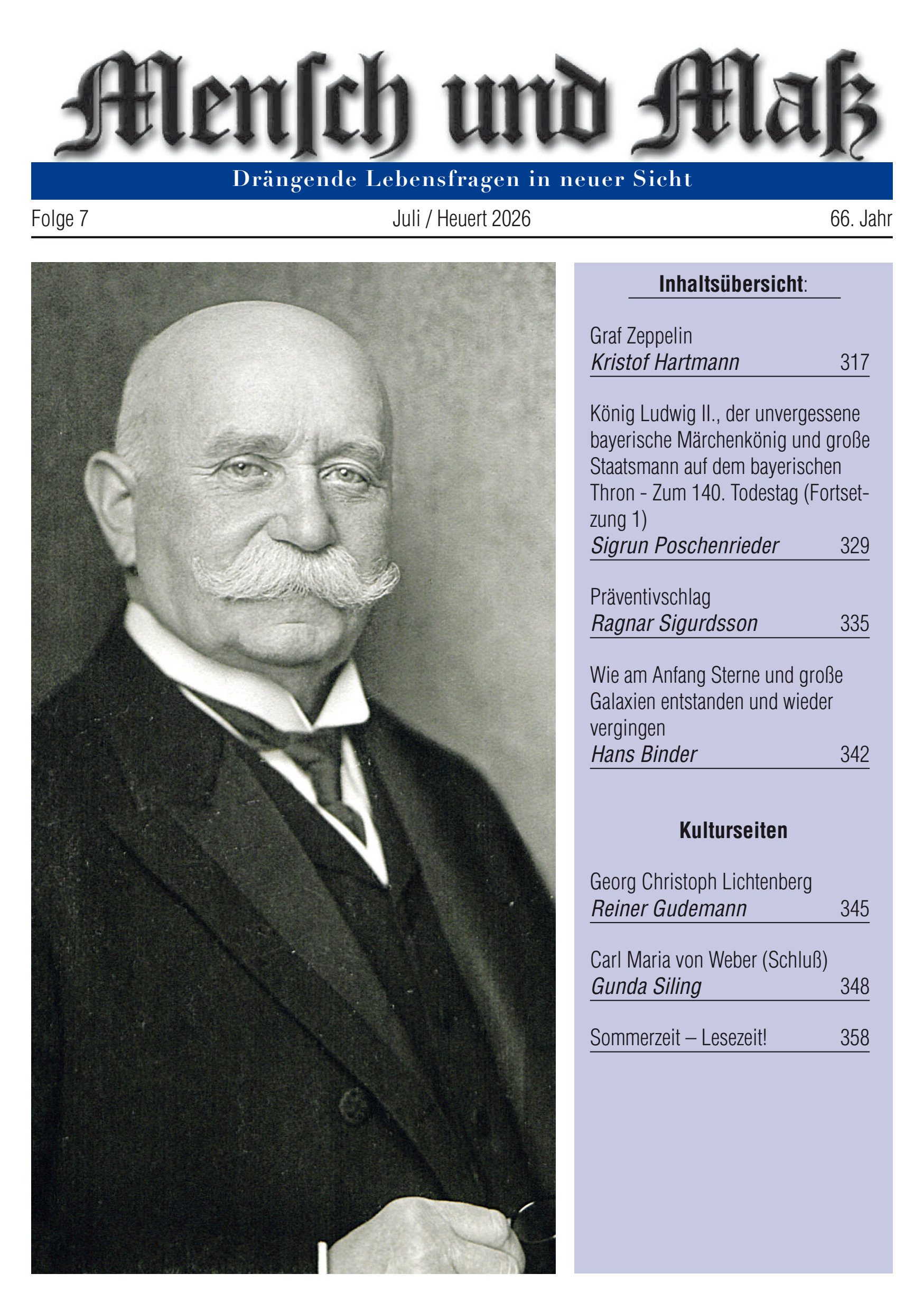 Titelseite Zeitschrift Mensch und Maß, Heft 07/2026