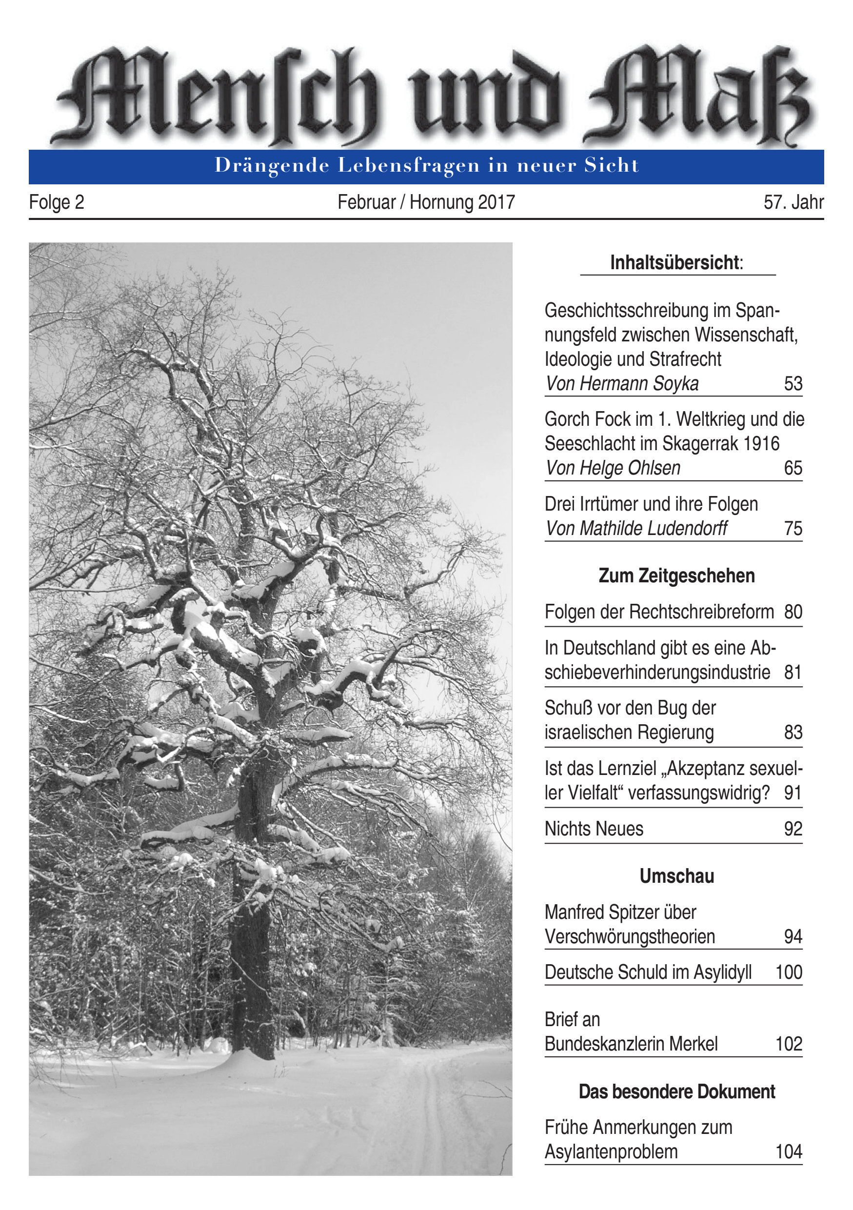 Titelseite Zeitschrift Mensch und Maß, Heft 02/2017