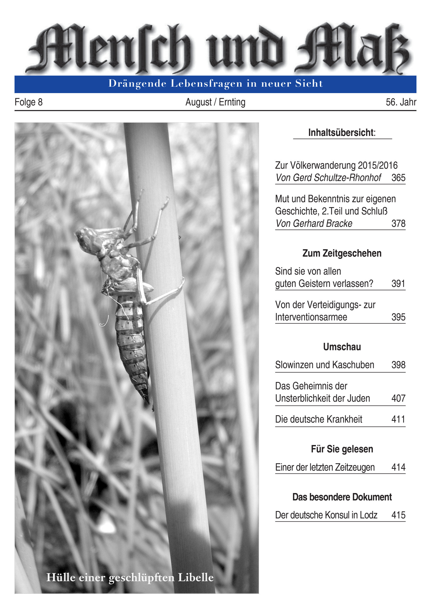 2016/08 Mensch und Maß Titelseite Zeitschrift Mensch und Maß, Heft 08/2016