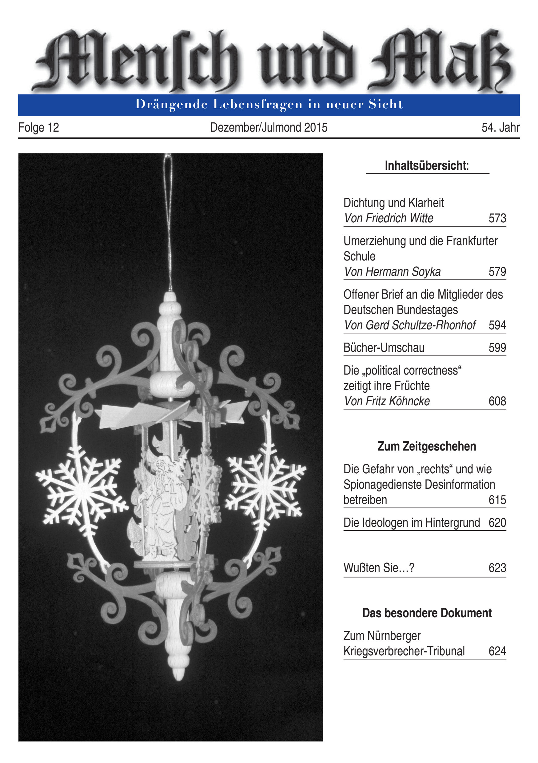 Titelseite Zeitschrift Mensch und Maß, Heft 12/2015